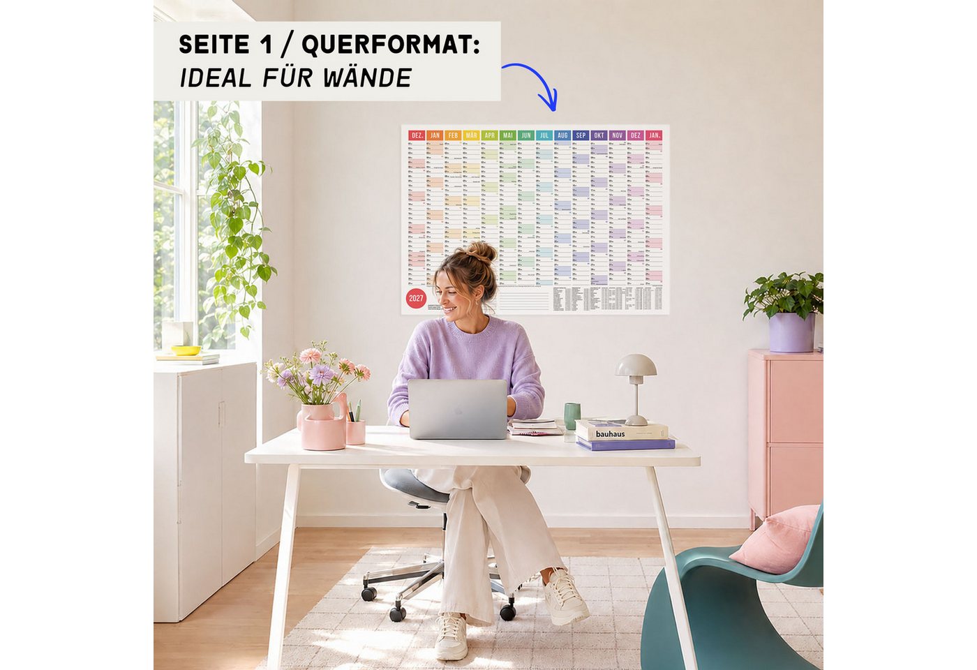 heaven+paper Jahresplaner Wandplaner 2027 Regenbogen – DIN A1, beidseitig bedruckt, Hergestellt in Deutschland Bild 5