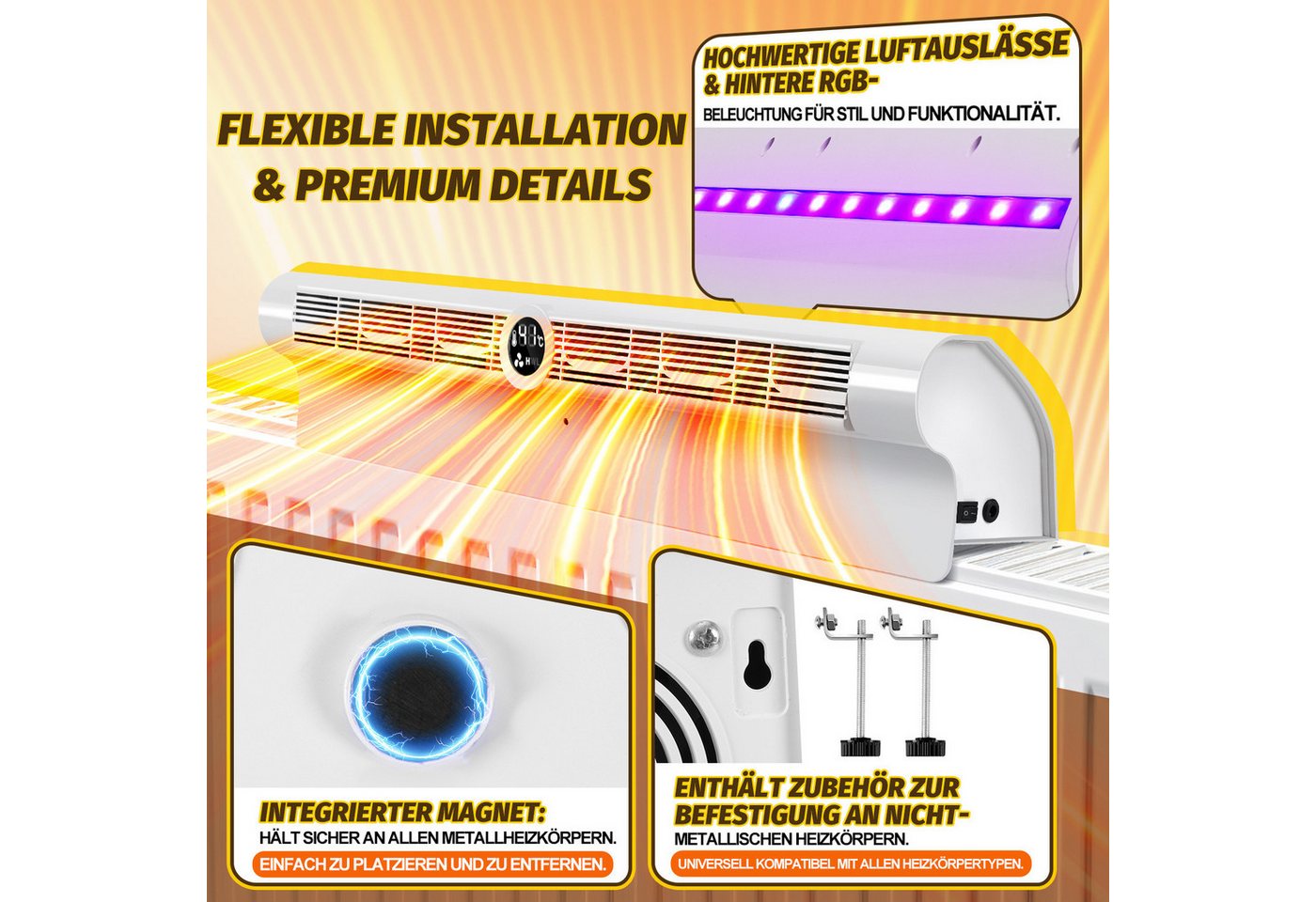 Clanmacy Heizkörperkonsole Heizverstärker Heizstrahler Display bessere Heizleistung mit Kabel 2x Bild 3