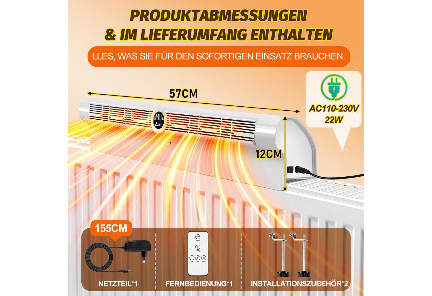 Clanmacy Heizkörperkonsole Heizverstärker Heizstrahler Display bessere Heizleistung mit Kabel 2x Bild 4
