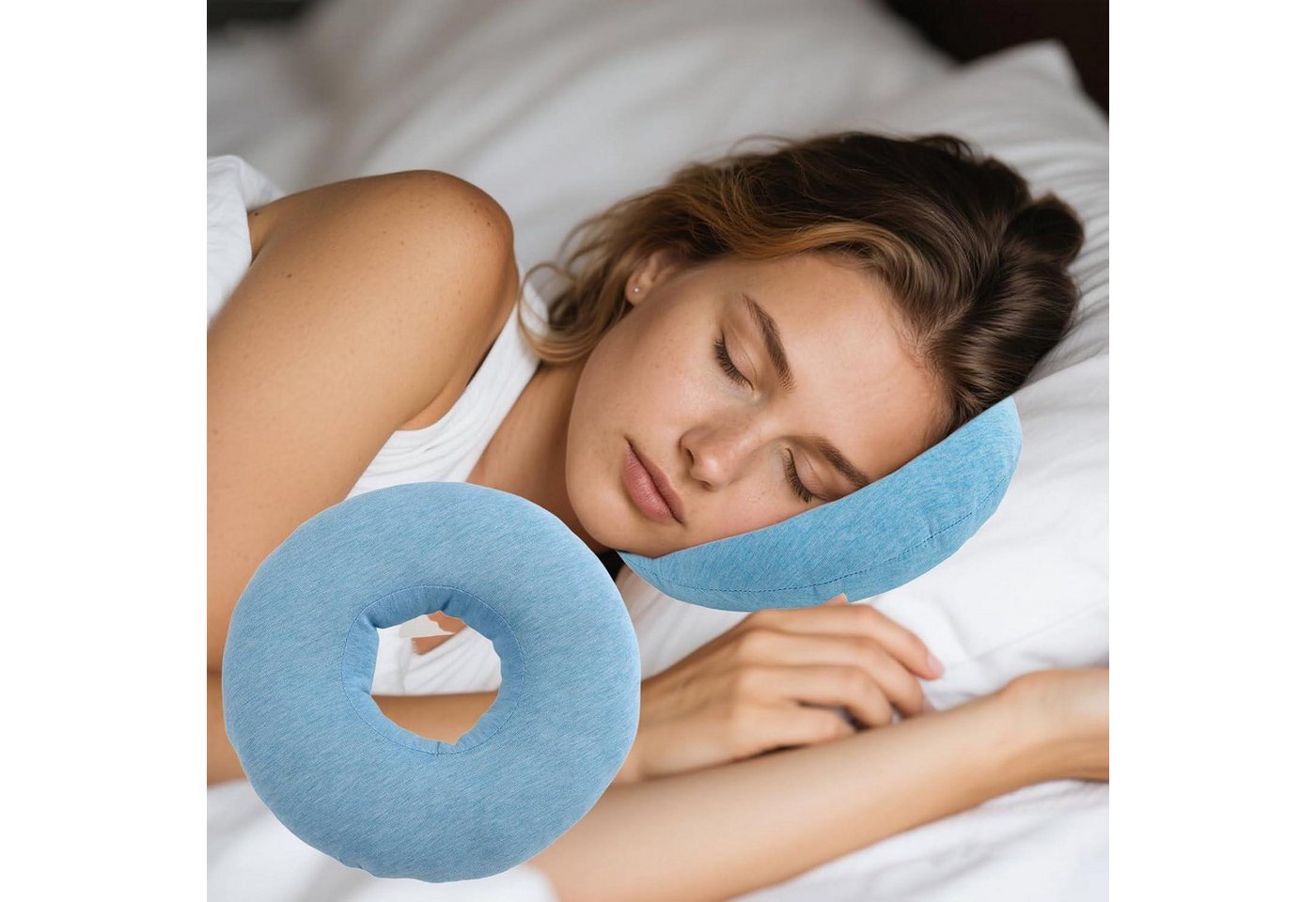 LuxusKollektion Kochbesteckhalter Ohrkissen Piercing Donut Loch Seitenschläfer Ohrenschmerzen Sky Blue