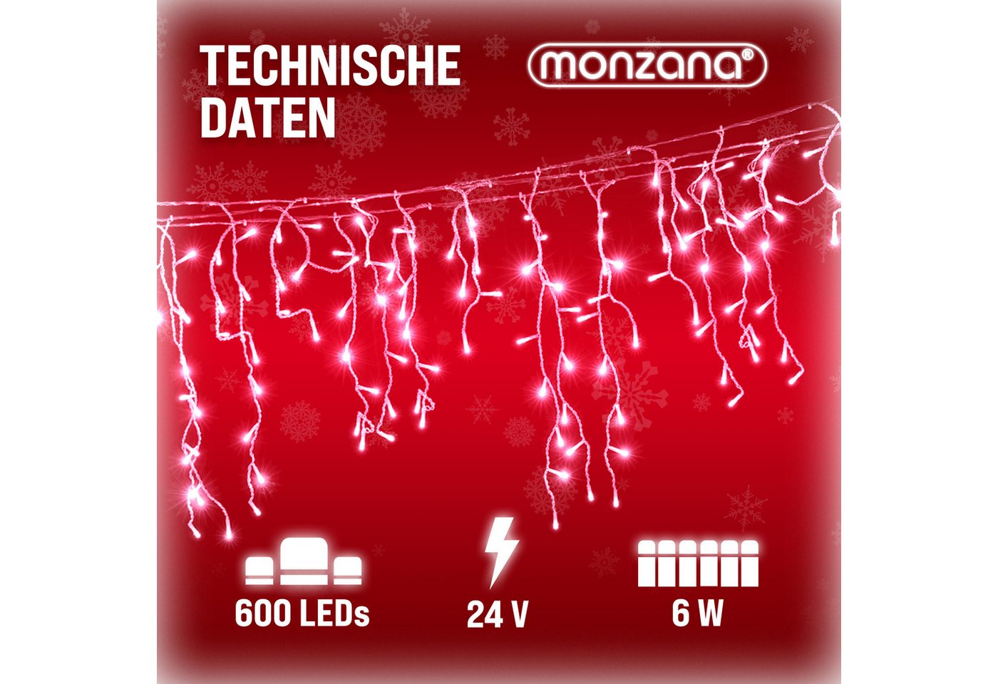 monzana Lichterkette, Lichterkette 600 LED Stromsparend IP44 Regenlichterkette