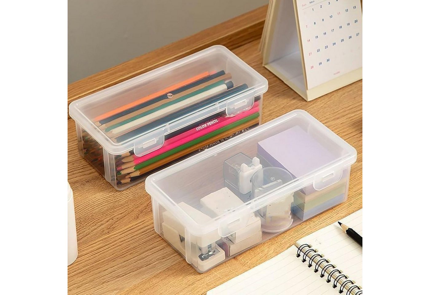Diwzbyn Federmäppchen 6 Stück Kunststoff-Aufbewahrungsbox Stifte, Transparente Stifteboxen, (6-tlg), Aufbewahrungsbox für Schreibwaren Kosmetika Werkzeugteile Bild 3