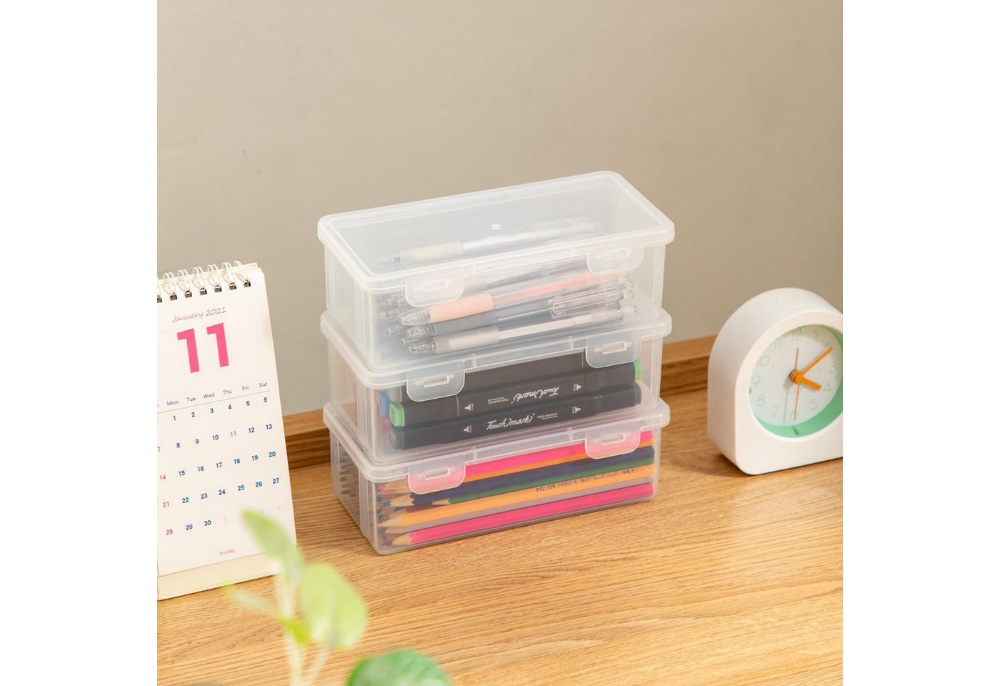 Diwzbyn Federmäppchen 6 Stück Kunststoff-Aufbewahrungsbox Stifte, Transparente Stifteboxen, (6-tlg), Aufbewahrungsbox für Schreibwaren Kosmetika Werkzeugteile Bild 4