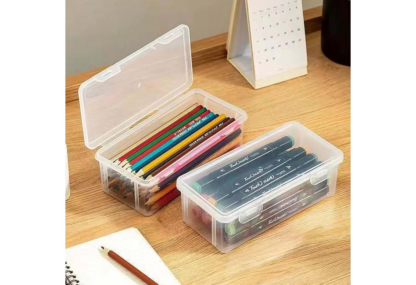 Diwzbyn Federmäppchen 6 Stück Kunststoff-Aufbewahrungsbox Stifte, Transparente Stifteboxen, (6-tlg), Aufbewahrungsbox für Schreibwaren Kosmetika Werkzeugteile Bild 5