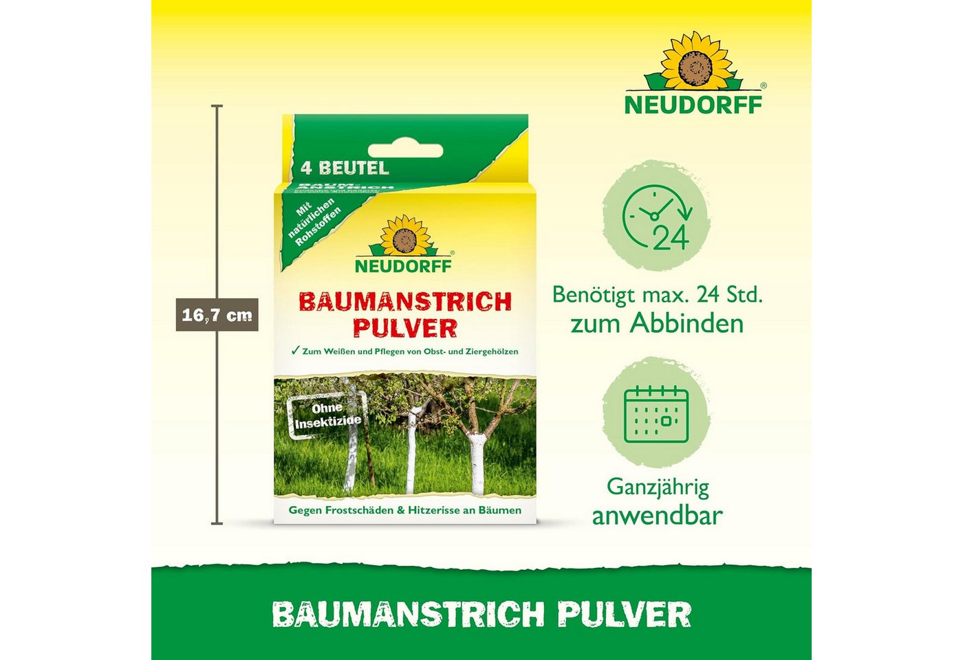 Neudorff Baumanstrich Baumanstrich Pulver, 1 St., Einzelpackung, Schützt Baumstämme vor Frostrissen und Sonnenbrand, Mineralischer Weißanstrich zum Schutz vor Frostrissen und Sonnenbrand Bild 5