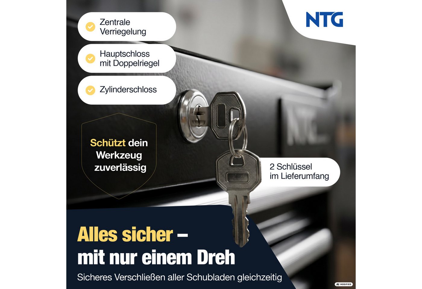 NTG Nutzfahrzeug Technik GmbH Werkstattwagen LEER – Werkstattwagen mit 7 kugelgelagerten Schubladen, max. Traglast:120 kg, 0-tlg. Werkzeugset, (Ohne Werkzeug), Verstärkte Eckverbindungen Bild 3
