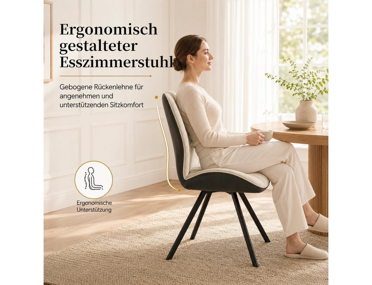 Jiexi Küchenstuhl Esszimmerstuhl, Patchwork-Design, Polsterstuhl mit Metallbeinen
