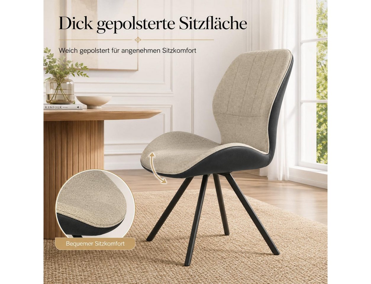 Jiexi Küchenstuhl Esszimmerstuhl, Patchwork-Design, Polsterstuhl mit Metallbeinen Bild 2