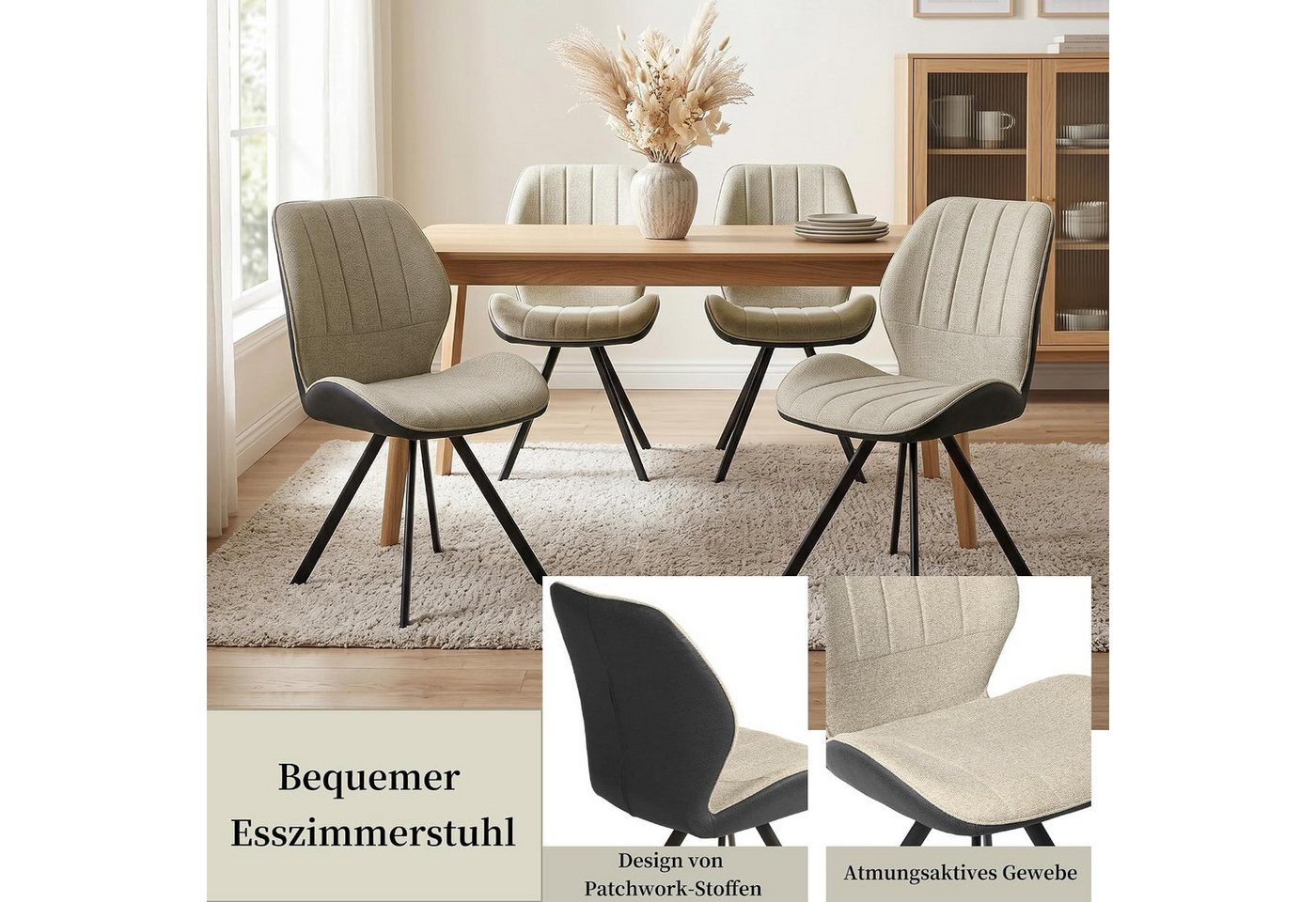 Jiexi Küchenstuhl Esszimmerstuhl, Patchwork-Design, Polsterstuhl mit Metallbeinen Bild 3