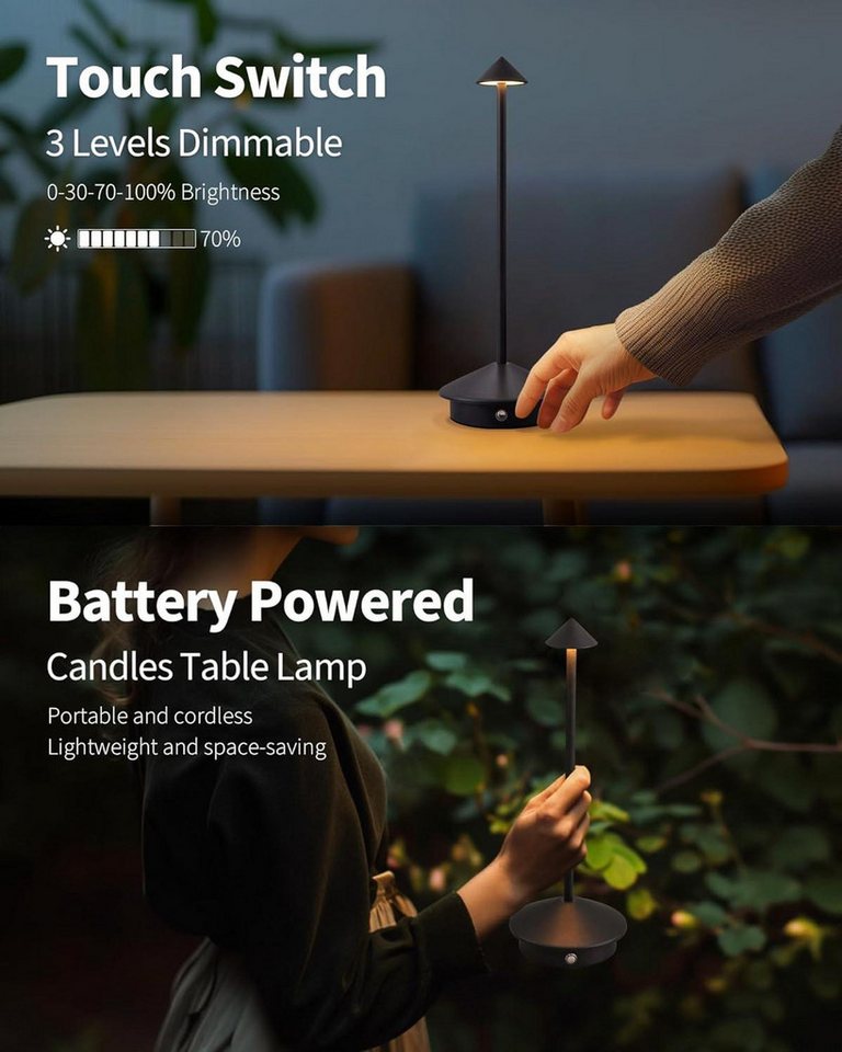 FELIXLEO Außen-Tischleuchte 2er Tischlampen kabellos, LED, 1800 mAh, wiederaufladbar, Schlafzimmer Bild 5