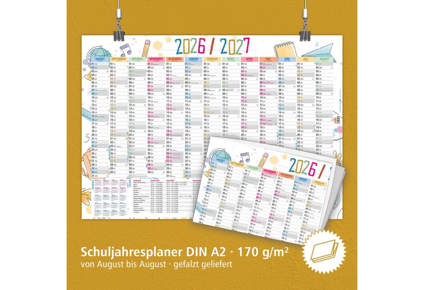 itenga Schülerkalender itenga Schülerkalender 2026/27 Doodles Schulplaner Jahresplaner DIN A2 Bild 2