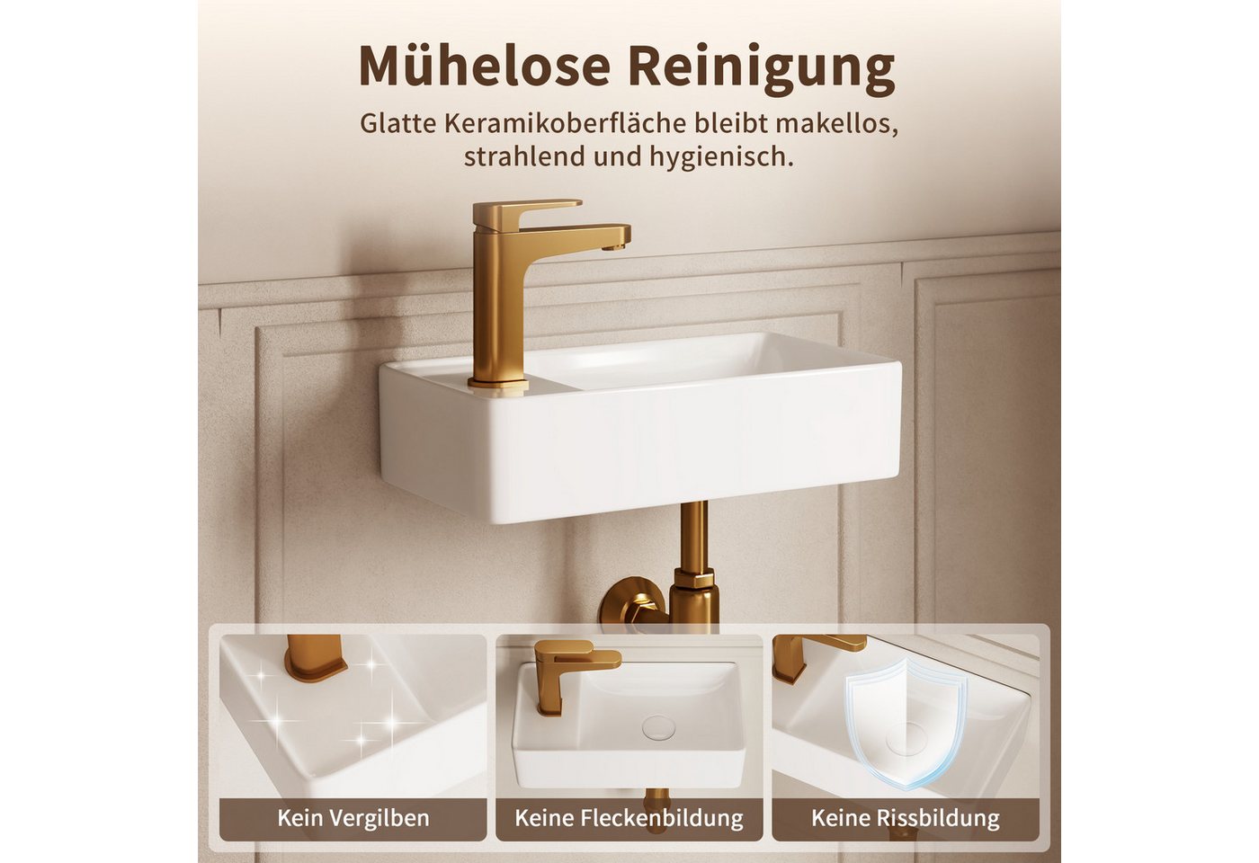 DeerValley Waschbecken Kleines Waschbecken für Gäste-WC zur Wandmontage (Set, Mit Waschbecken und Ablaufgarnitur, ohne Wasserhahn) Bild 2
