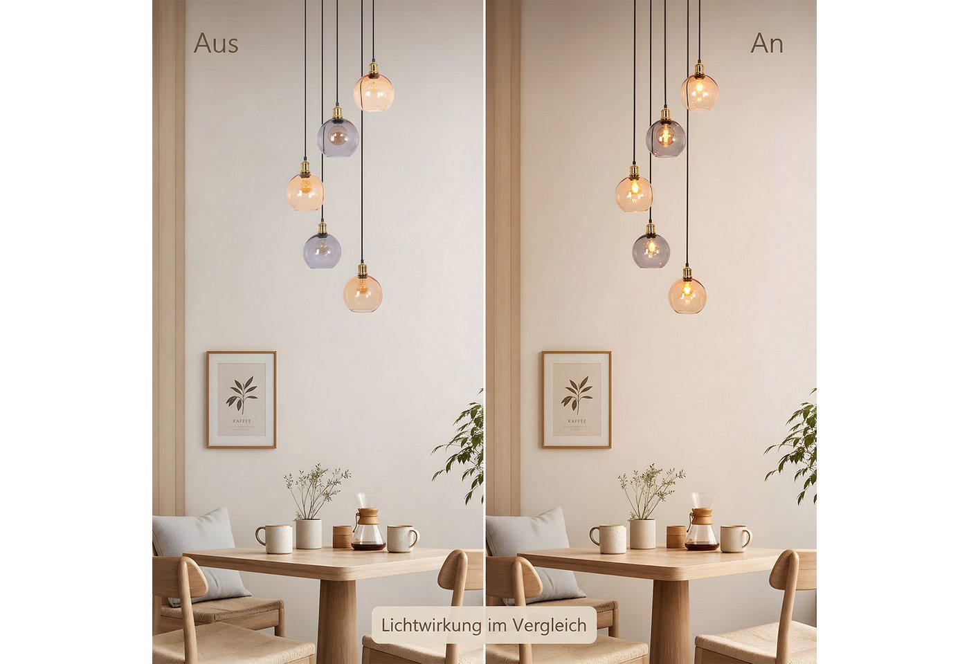 Nettlife Pendelleuchte Esstisch Treppenhaus Glas kugel Hängelampe 5/7flammig 160/190cm, ohne Leuchtmittel, Buntglas Hängeleuchte für Villa Wohnzimmer Flur Galerie hohe Räume