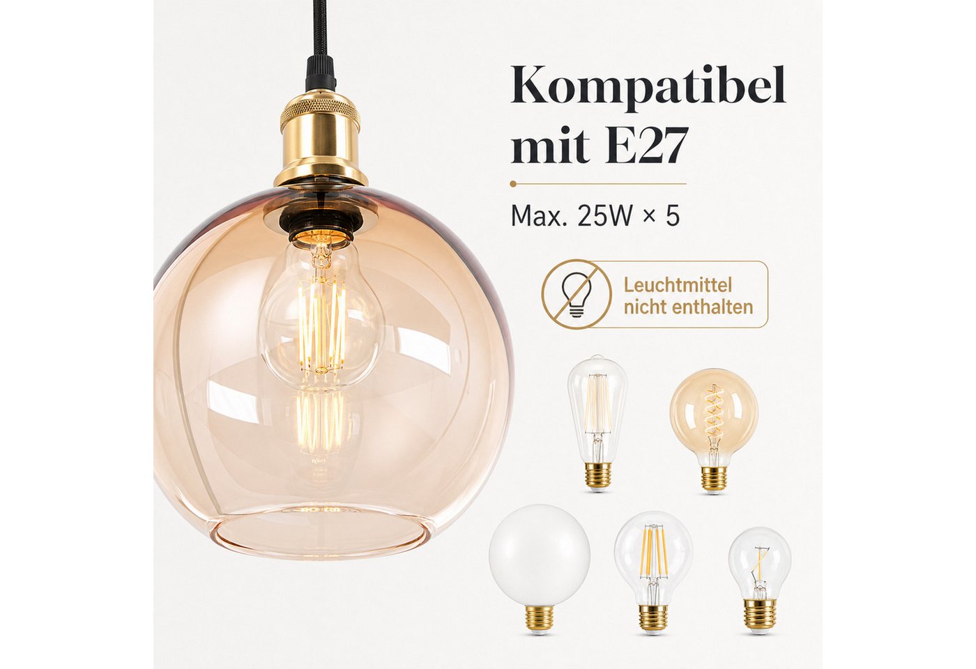 Nettlife Pendelleuchte Esstisch Treppenhaus Glas kugel Hängelampe 5/7flammig 160/190cm, ohne Leuchtmittel, Buntglas Hängeleuchte für Villa Wohnzimmer Flur Galerie hohe Räume Bild 3
