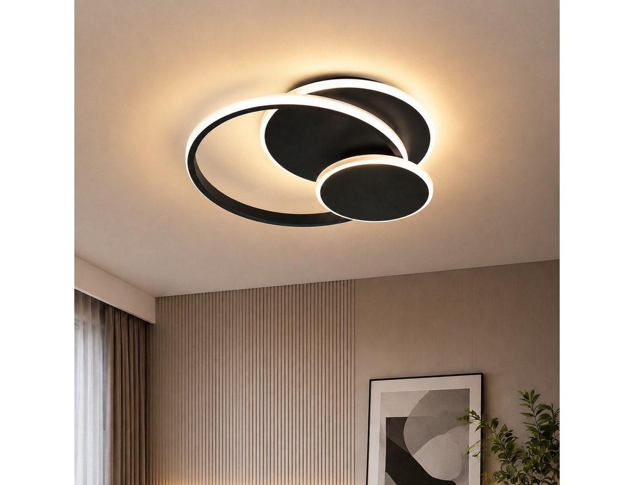 BlingBin LED Deckenleuchte dimmbar 3 Ringe Deckenlampe 33 W, 1819 lm, Bluetooth App, Schwarz, 3-Ringe, LED fest integriert, Warmweiß, Kaltweiß, Neutralweiß, für Wohnzimmer Schlafzimmer Büro Küche Esszimmer und Flur Bild 2