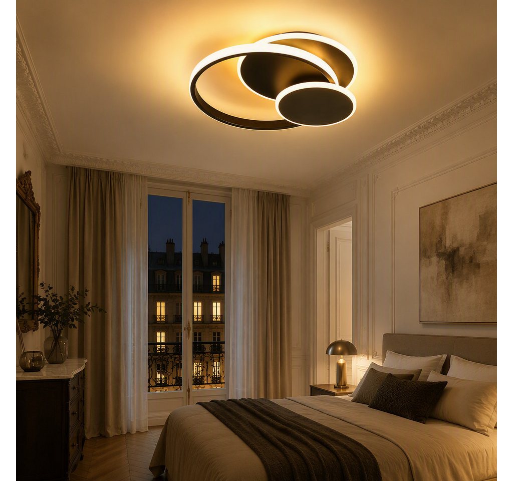 BlingBin LED Deckenleuchte dimmbar 3 Ringe Deckenlampe 33 W, 1819 lm, Bluetooth App, Schwarz, 3-Ringe, LED fest integriert, Warmweiß, Kaltweiß, Neutralweiß, für Wohnzimmer Schlafzimmer Büro Küche Esszimmer und Flur Bild 3