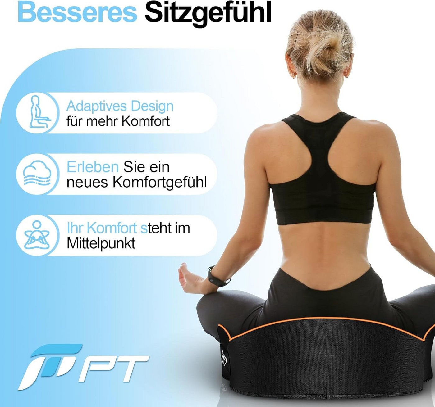 POPOLIC Sitzkissen Sitzkissen aus Memory Schaum für Bürostuhl & Auto, Waschbarer Bezug, Sitzkissen Für Bürostuhl, Autositz & Homeoffice, rutschfest