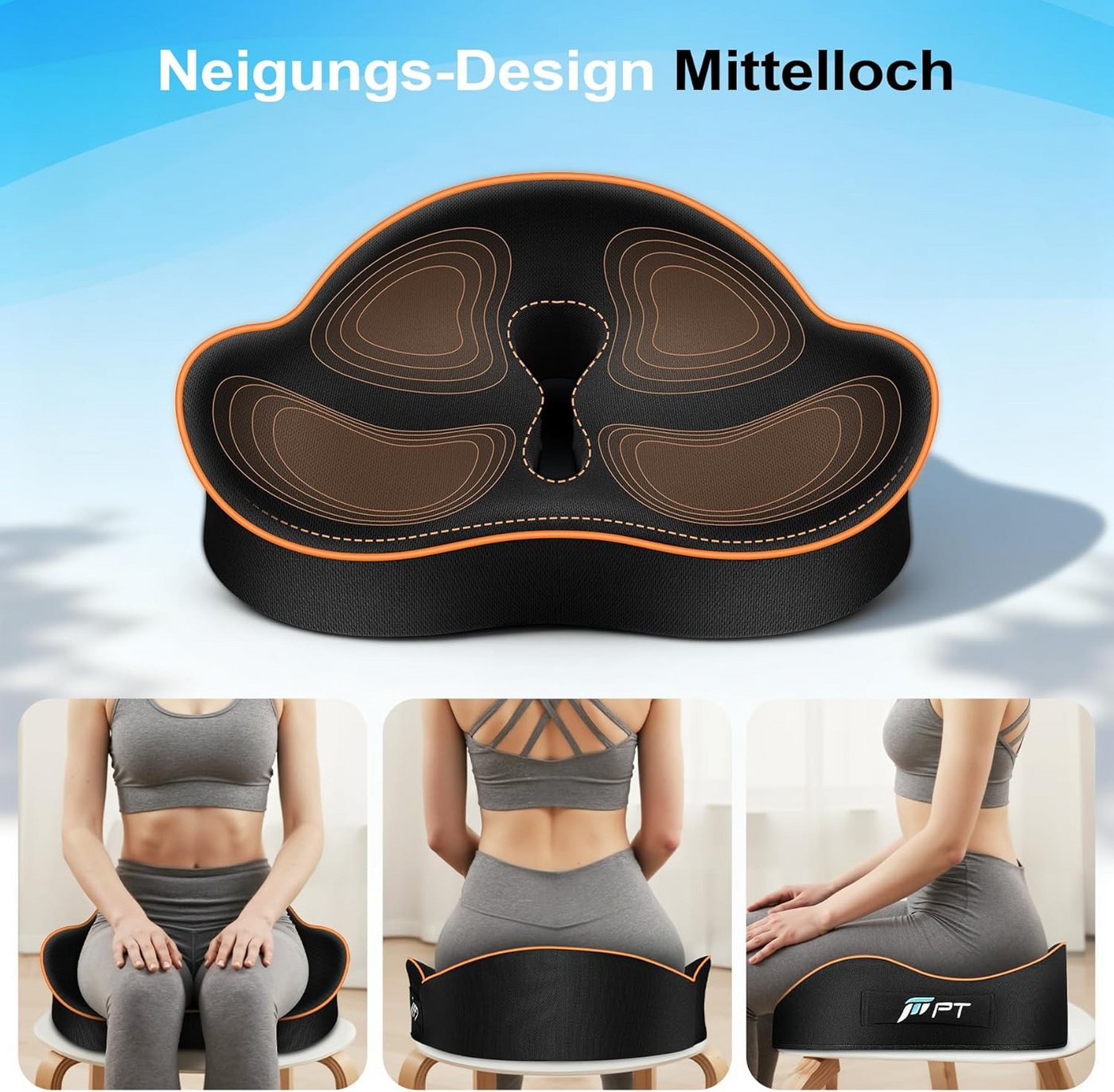 POPOLIC Sitzkissen Sitzkissen aus Memory Schaum für Bürostuhl & Auto, Waschbarer Bezug, Sitzkissen Für Bürostuhl, Autositz & Homeoffice, rutschfest Bild 3