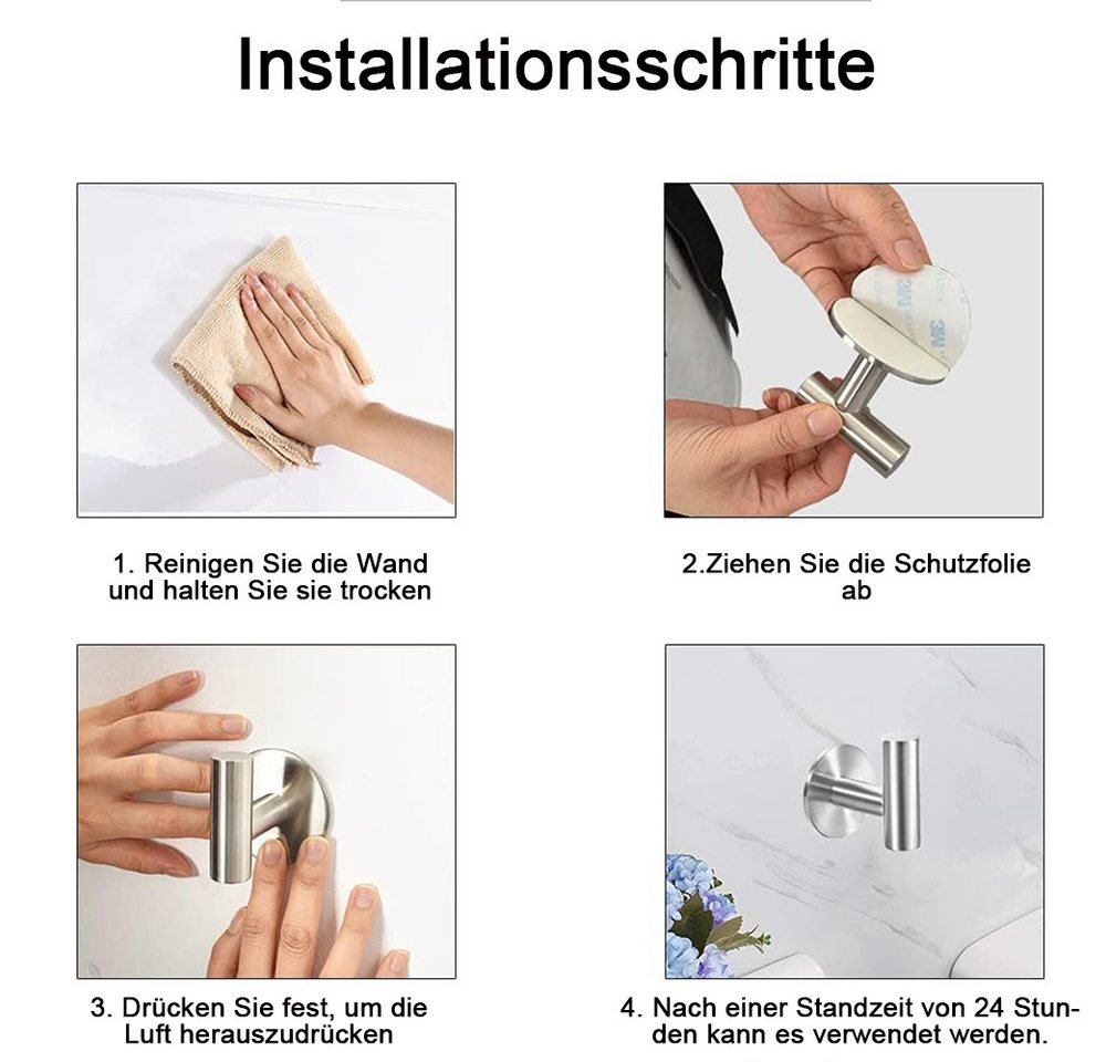 TUWENA Handtuchhaken 4 Stück Handtuchhaken Ohne Bohren Garderobenhaken Bild 2