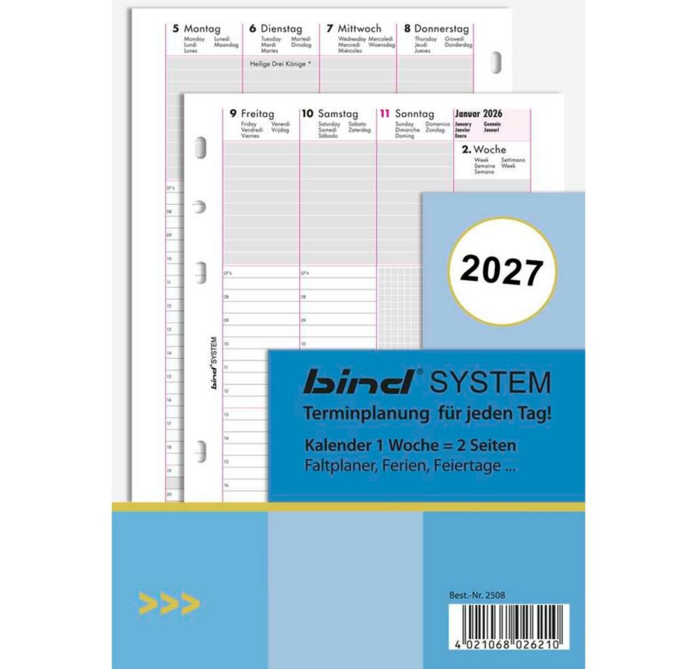 JÜSCHA Terminkalender B-2508 bind Kalendereinlage 2027 Wochenplaner A5