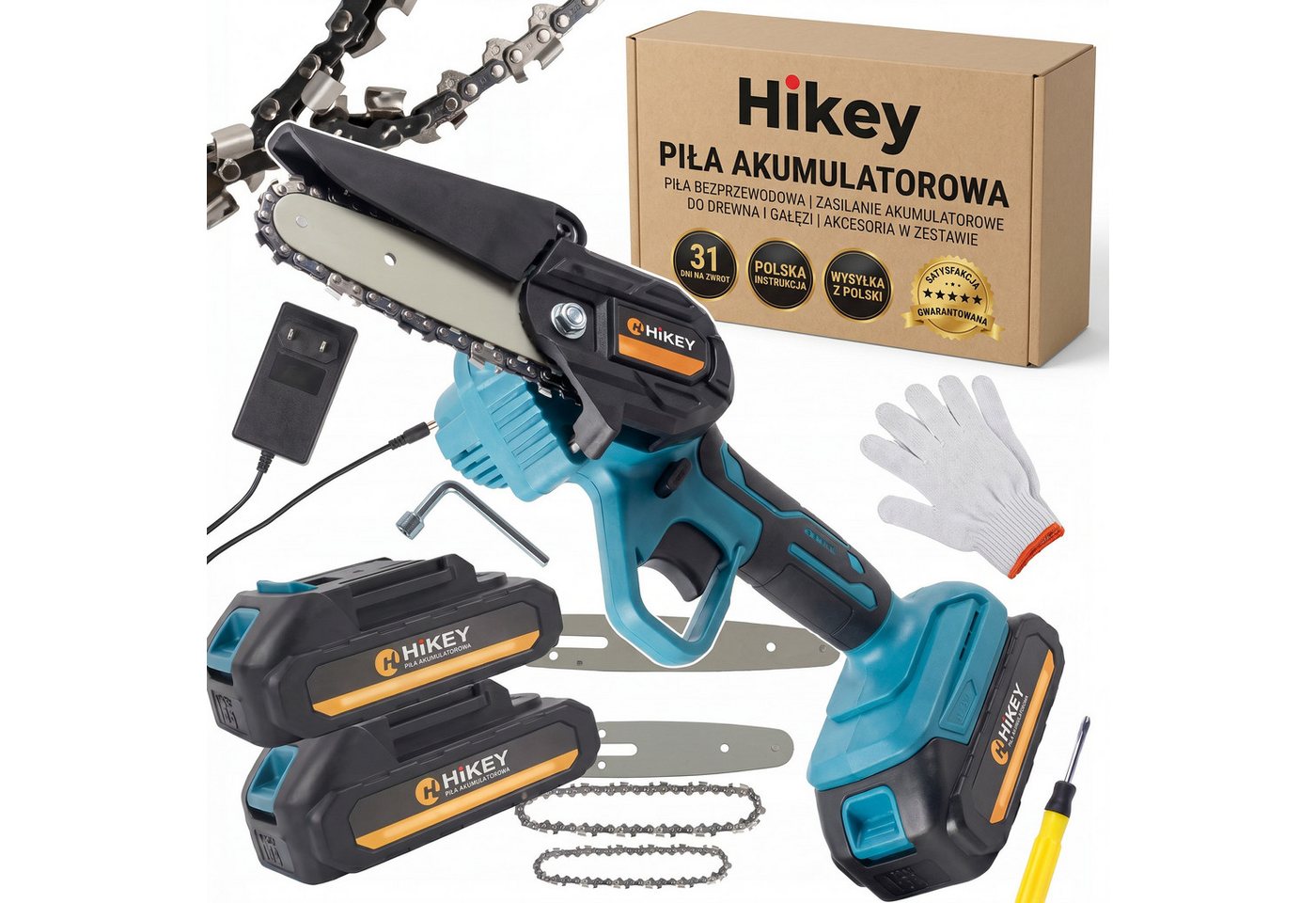 Hikey Akku-Kettensäge Mini-Kettensäge 21 V, 15 cm Schwertlänge, Set, 13-tlg., 2 Akkus 21 V, Ladegerät, Koffer, inkl. 2 Akkus 21 V und Ladegerät Bild 5