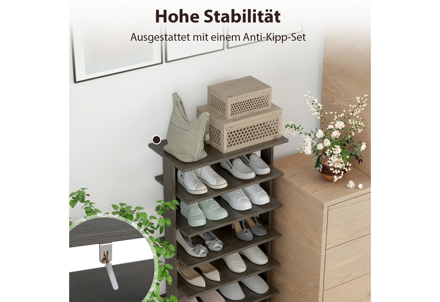 COSTWAY Schuhregal schmal 8 Ebene, mit verstellbaren Regalhöhen, 110cm, Platzsparendes Schuhregal aus Holz