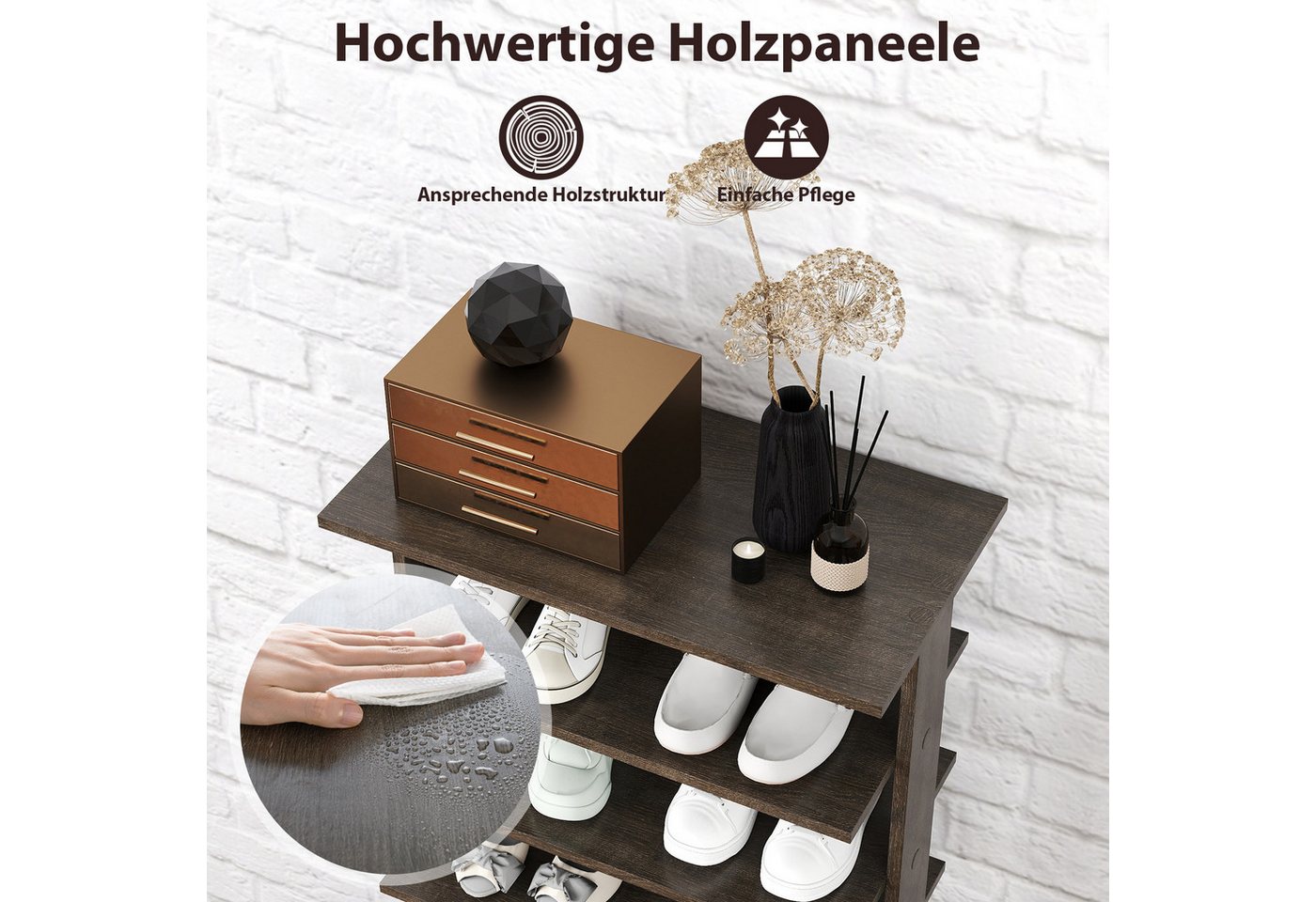 COSTWAY Schuhregal schmal 8 Ebene, mit verstellbaren Regalhöhen, 110cm, Platzsparendes Schuhregal aus Holz Bild 4