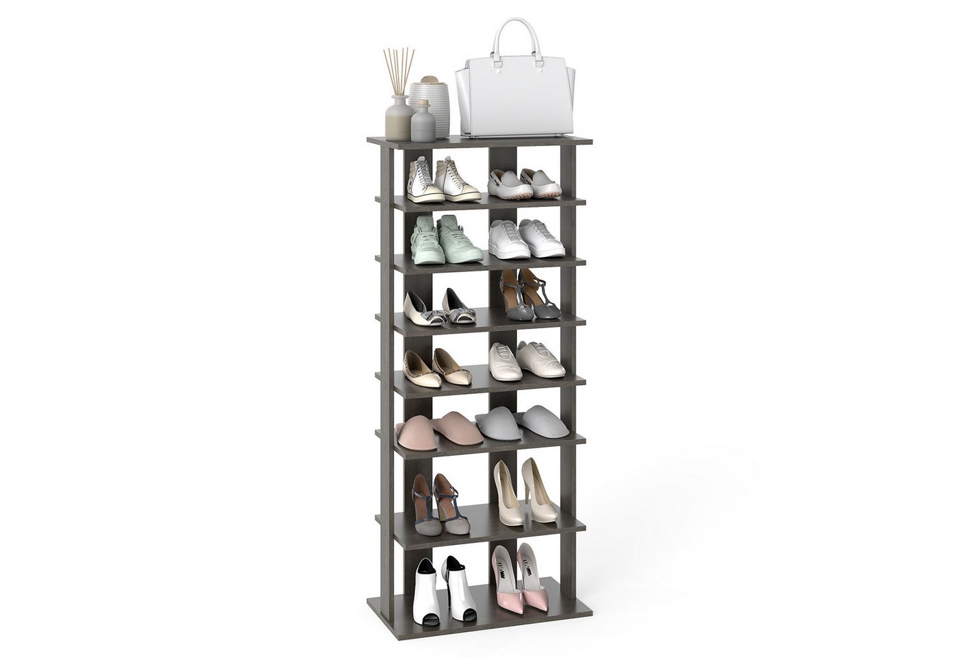 COSTWAY Schuhregal schmal 8 Ebene, mit verstellbaren Regalhöhen, 110cm, Platzsparendes Schuhregal aus Holz Bild 5