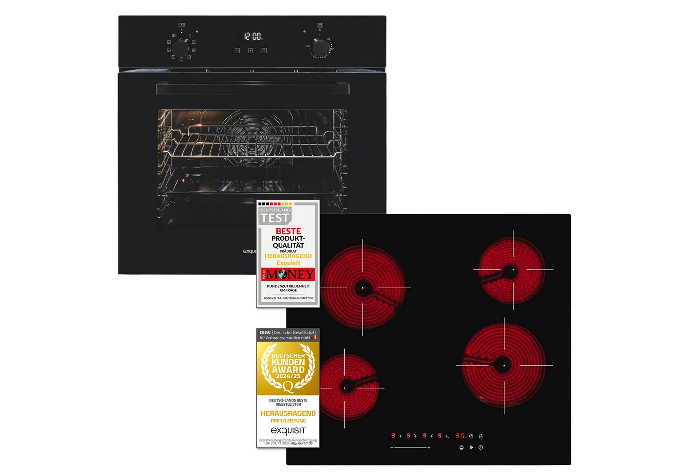 exquisit Backofen-Set BAKO KomfortPlus schwarz, mühelos kochen: ca.70°C Sauce warmhalten, ca.92°C Brühe simmern