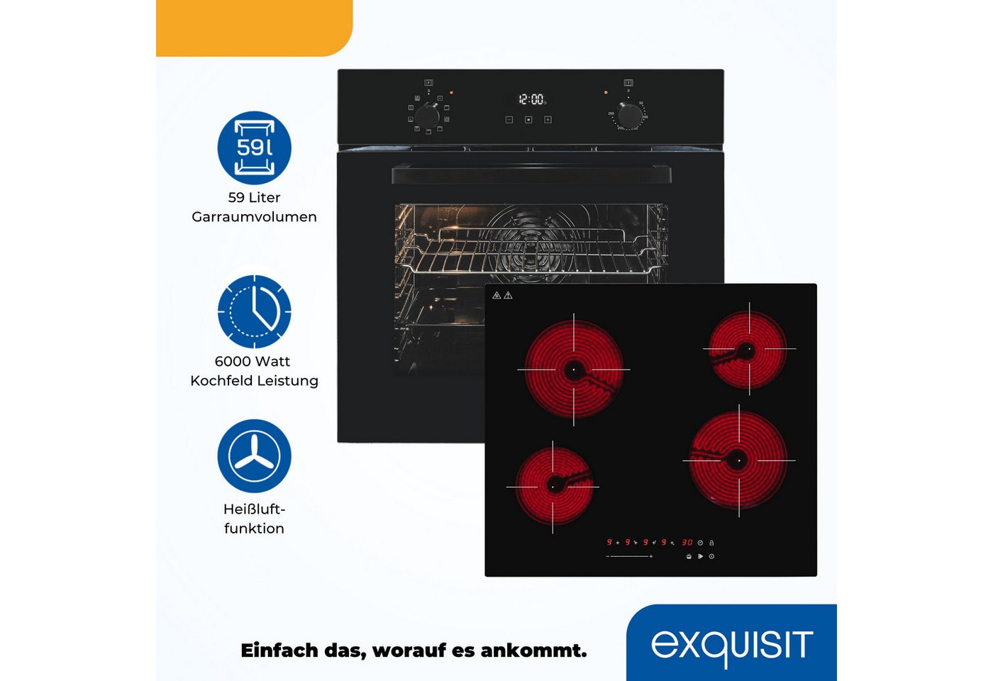 exquisit Backofen-Set BAKO KomfortPlus schwarz, mühelos kochen: ca.70°C Sauce warmhalten, ca.92°C Brühe simmern Bild 2
