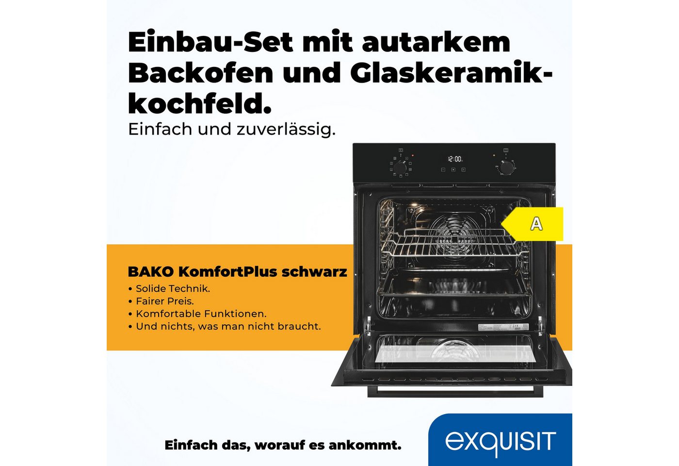 exquisit Backofen-Set BAKO KomfortPlus schwarz, mühelos kochen: ca.70°C Sauce warmhalten, ca.92°C Brühe simmern Bild 4