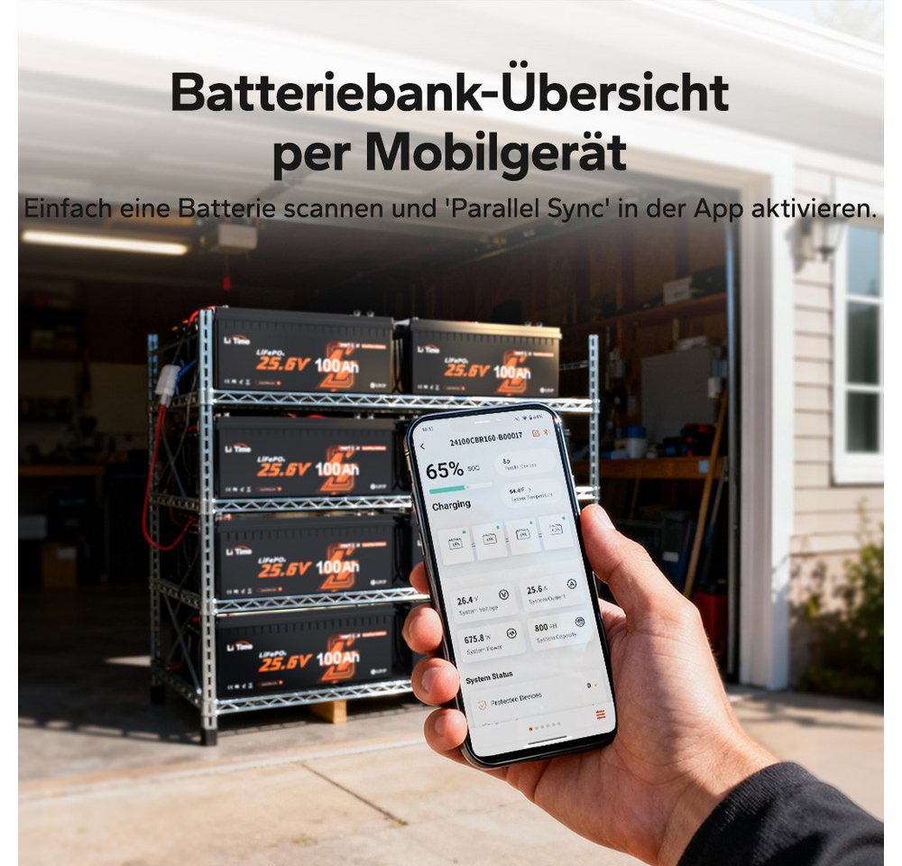 LiTime 24V 100Ah Smart ComFlex LiFePO4 Batterie mit Bluetooth Solarakkus (24 V), Victron-kompatibel, IP65 Wasserdicht, ideal für Wohnmobile, Marine Bild 2