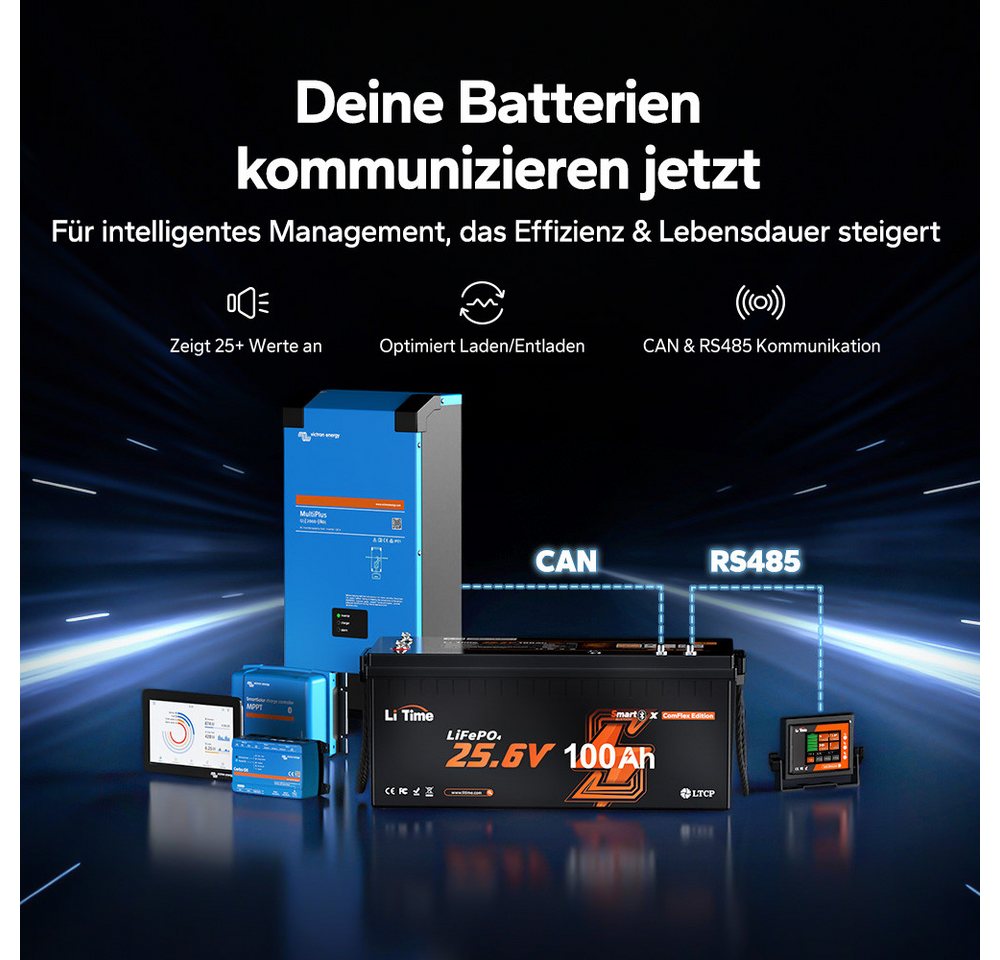 LiTime 24V 100Ah Smart ComFlex LiFePO4 Batterie mit Bluetooth Solarakkus (24 V), Victron-kompatibel, IP65 Wasserdicht, ideal für Wohnmobile, Marine Bild 4