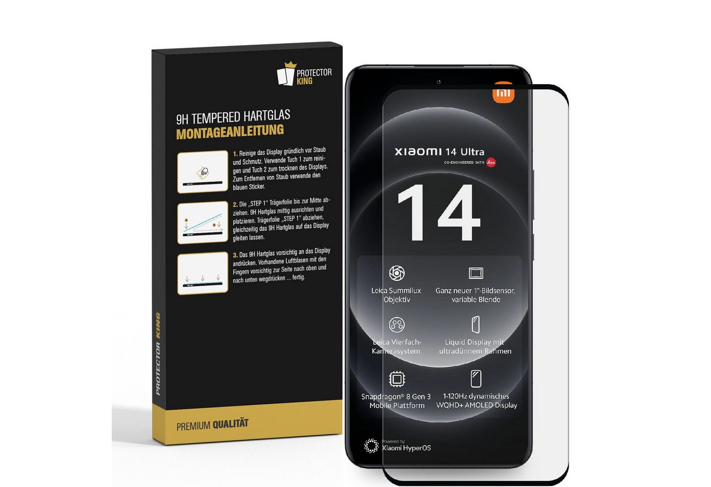 Protectorking Schutzfolie 2x 9H Panzerhartglas für Xiaomi 14 Ultra FULL CURVED echtes Tempered, (2-Stück), Displayschutzglas, Schutzglas Echtglas Tempered 9H Härte HD-KLAR Bild 3