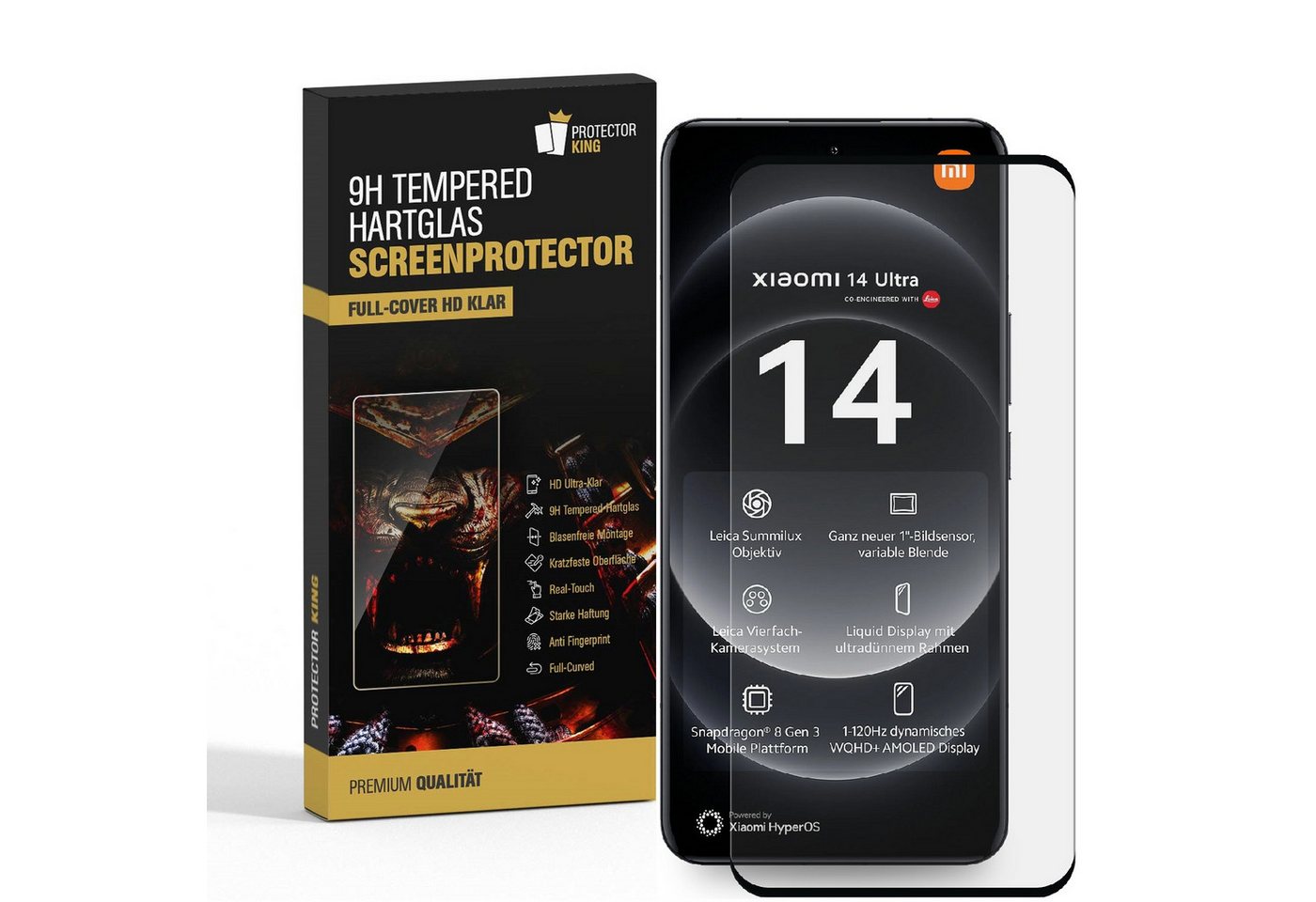 Protectorking Schutzfolie 2x 9H Panzerhartglas für Xiaomi 14 Ultra FULL CURVED echtes Tempered, (2-Stück), Displayschutzglas, Schutzglas Echtglas Tempered 9H Härte HD-KLAR Bild 4