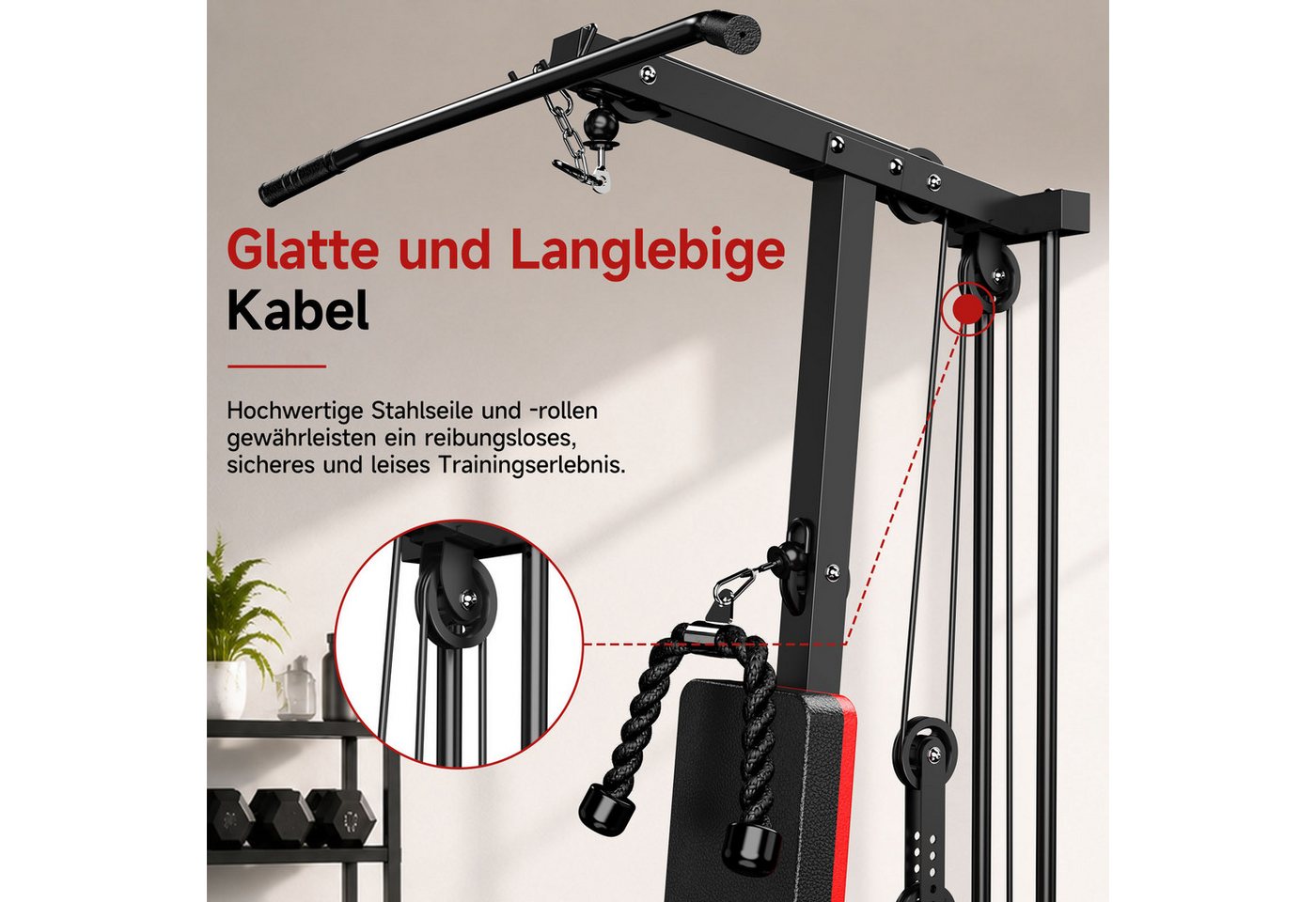 Gywowken Kraftstation 6-in-1 - insgesamt 50 kg, 10 Gewichtsblöcke, 10 Gewichtsblöcke (Set, Fitnessgeräte für Homegym Krafttraining bis 150 kg), Heimfitnessstation mit Latzugstange, Trizepsseil & Bizeps-Stange