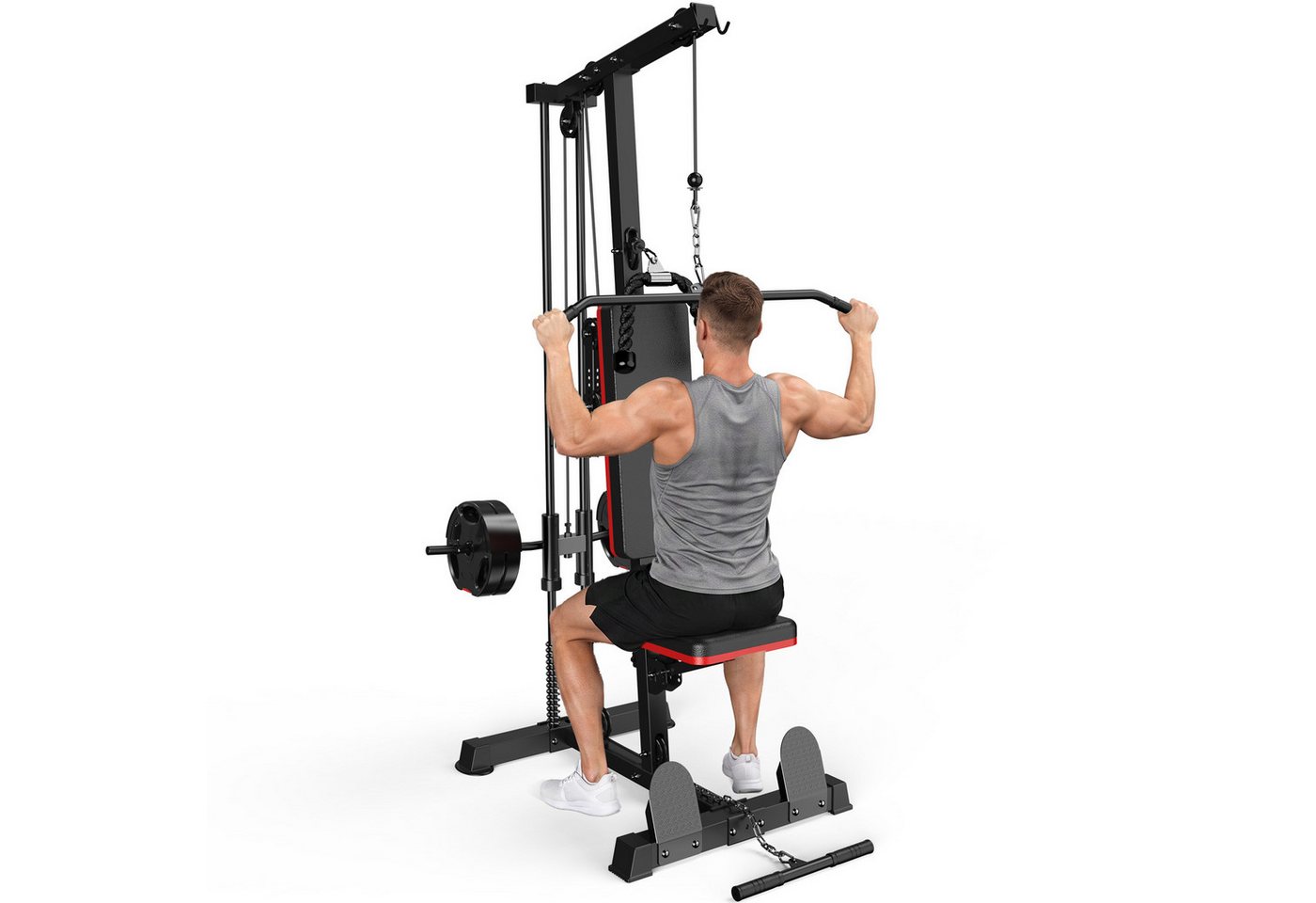 Gywowken Kraftstation 6-in-1 - insgesamt 50 kg, 10 Gewichtsblöcke, 10 Gewichtsblöcke (Set, Fitnessgeräte für Homegym Krafttraining bis 150 kg), Heimfitnessstation mit Latzugstange, Trizepsseil & Bizeps-Stange Bild 3
