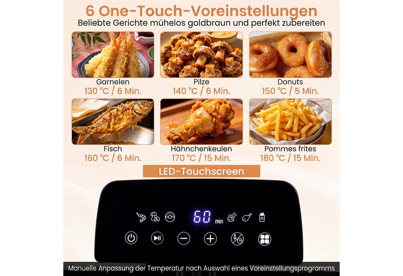 COSTWAY Fritteuse, 2000 W, mit Öl, 3 Körben, LED, 6 Programme, Frittiertopf Bild 5