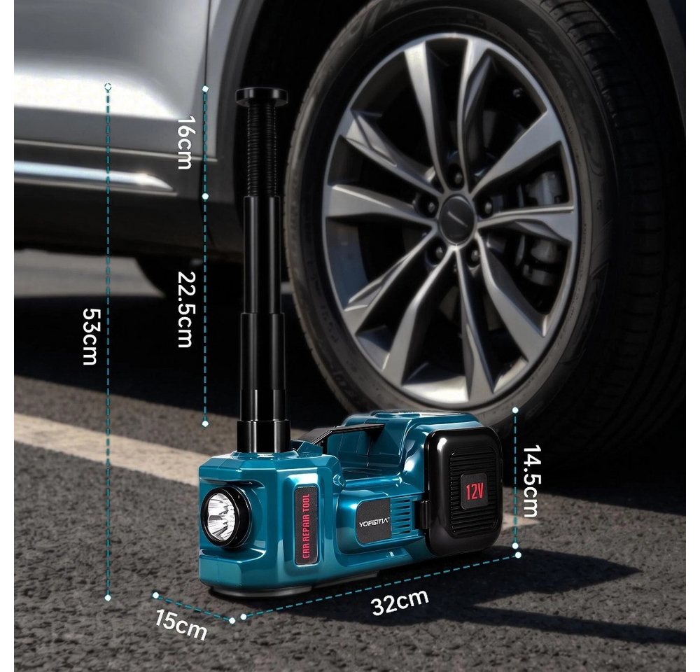 Yofidra Wagenheber Elektrisch Hydraulischer Wagenheber 5T mit Luftpumpe & LED-Licht, max. Hubhöhe: 53 cm, 1-tlg., 12V Auto Wagenheber, Hubhöhe 13,5–53 cm für PKW, SUV, MPV und Pickup