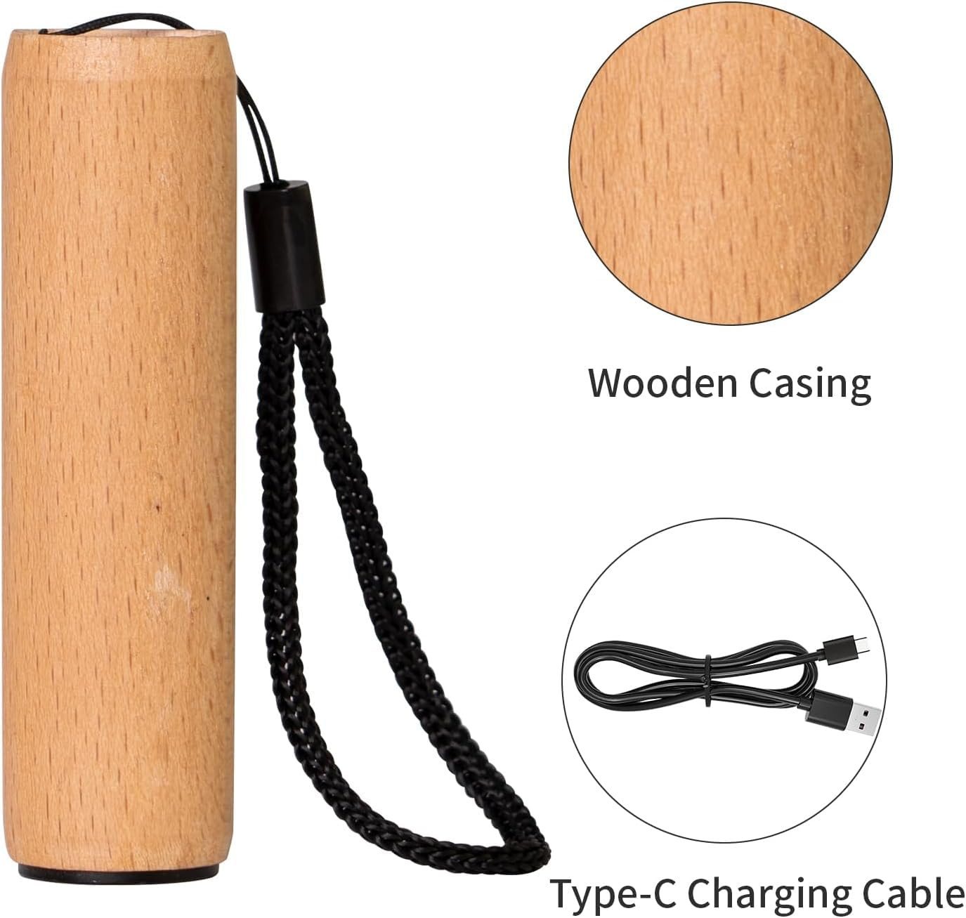 LQWELL LED Taschenlampe Mini Taschenlampe USB C Aufladbar, Taschenlampen Klein (2-St., mit 3 Lichtmodi, Aluminium Tragbare Hand Flashlight), mit Holzschale für Camping, Wandern, Notfall, Joggen, Nachtlesen