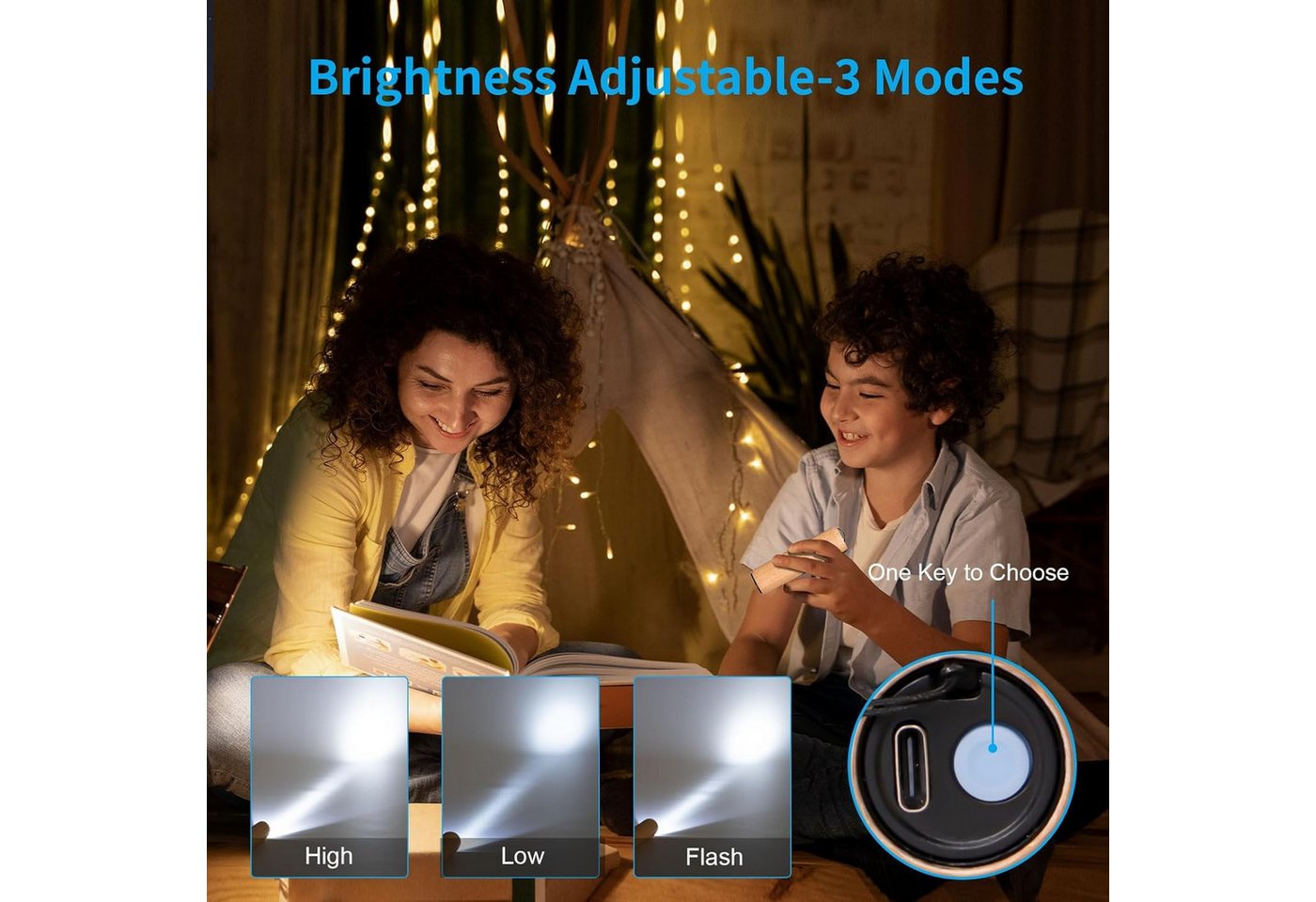 LQWELL LED Taschenlampe Mini Taschenlampe USB C Aufladbar, Taschenlampen Klein (2-St., mit 3 Lichtmodi, Aluminium Tragbare Hand Flashlight), mit Holzschale für Camping, Wandern, Notfall, Joggen, Nachtlesen Bild 5