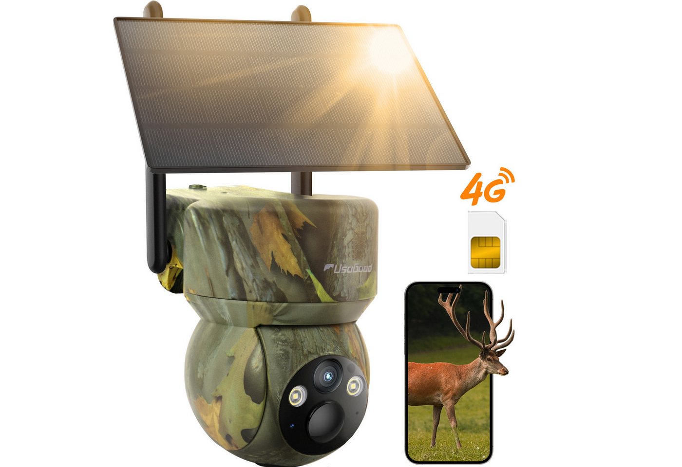 Usogood Wildkamera 4G LTE  Überwachungskamera Solar Wildkamera Live-App via SIM (Außenbereich Sicherheit, Wild & Jagd, für Wildlife Monitoring, 2K Überwachungskamera Akku mit SIM Karte, 1-tlg., Outdoor Kamera Kabellos mit Bewegungsmelder Wasserdicht, Nachtsicht Farbe Jagdkamera für Naturbeobachtung, Jagd) Bild 5