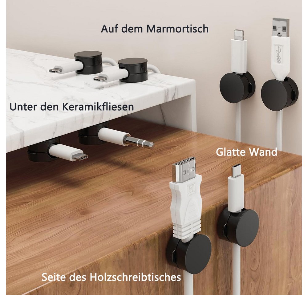 AFKSMILE Kabelführung 8 Stück 360° Drehbare Magnetische Kabelhalter Kabelclips Selbstklebend