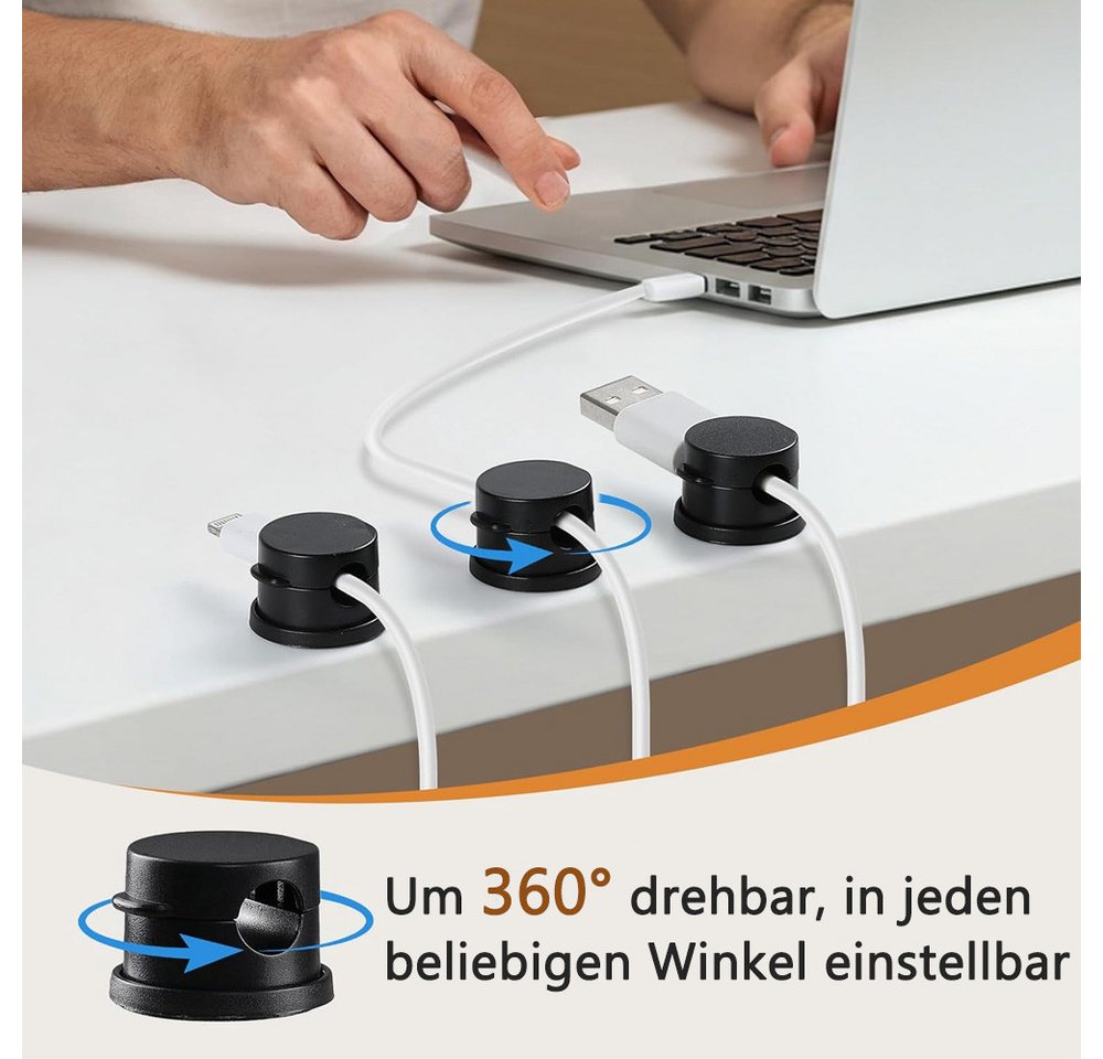 AFKSMILE Kabelführung 8 Stück 360° Drehbare Magnetische Kabelhalter Kabelclips Selbstklebend Bild 3