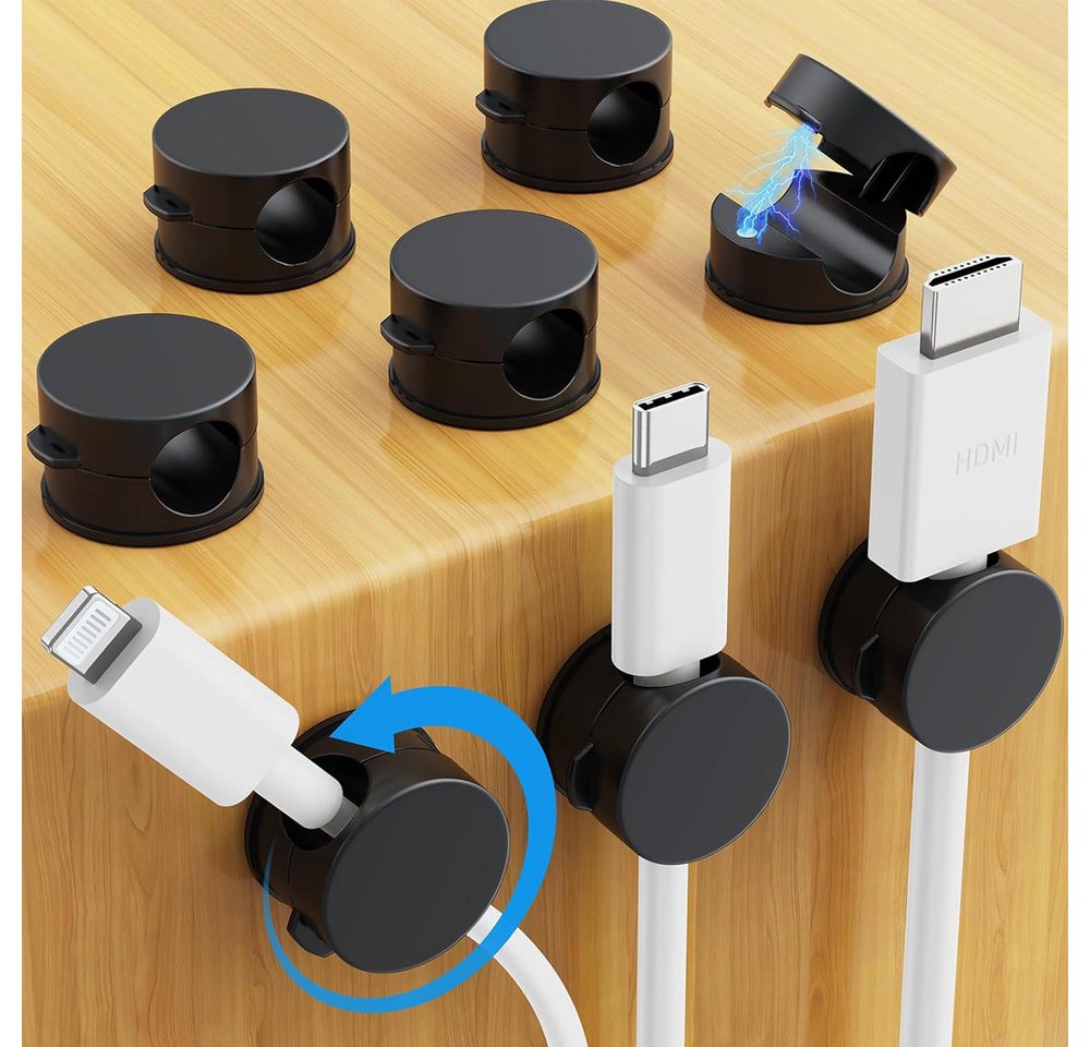 AFKSMILE Kabelführung 8 Stück 360° Drehbare Magnetische Kabelhalter Kabelclips Selbstklebend Bild 4