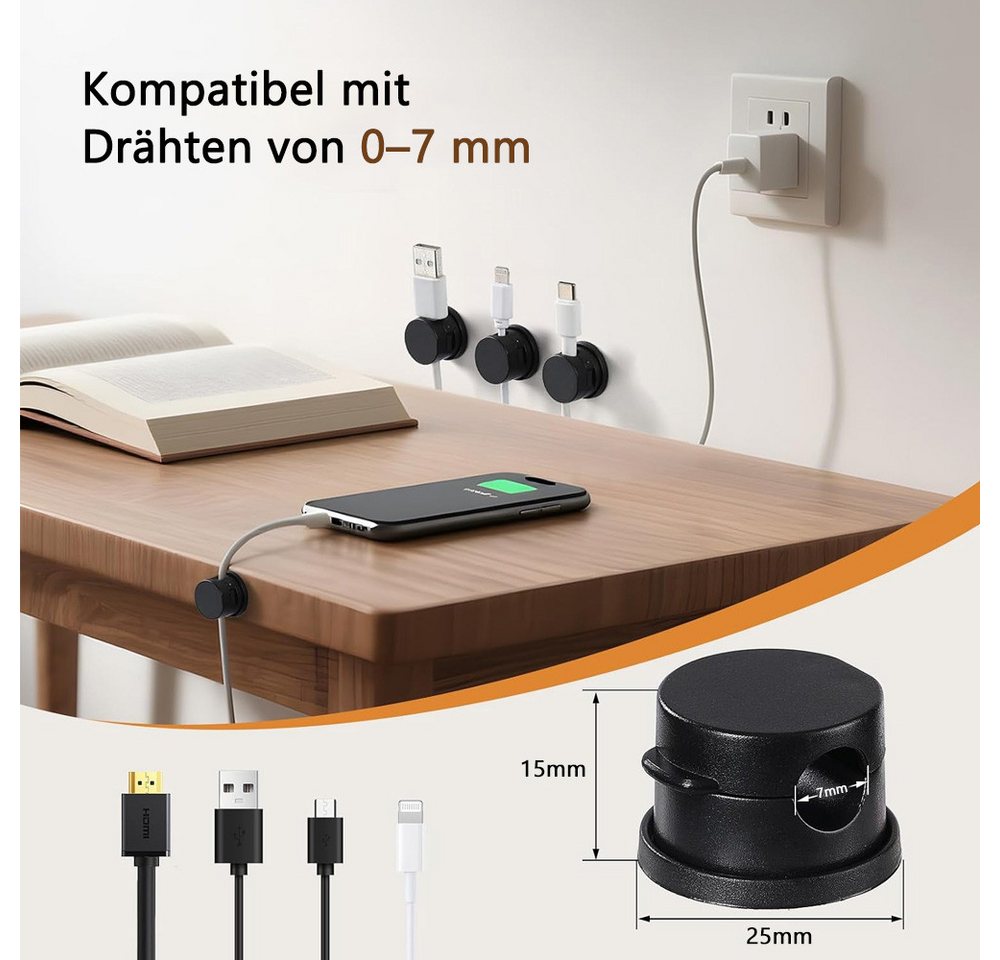 AFKSMILE Kabelführung 8 Stück 360° Drehbare Magnetische Kabelhalter Kabelclips Selbstklebend Bild 5