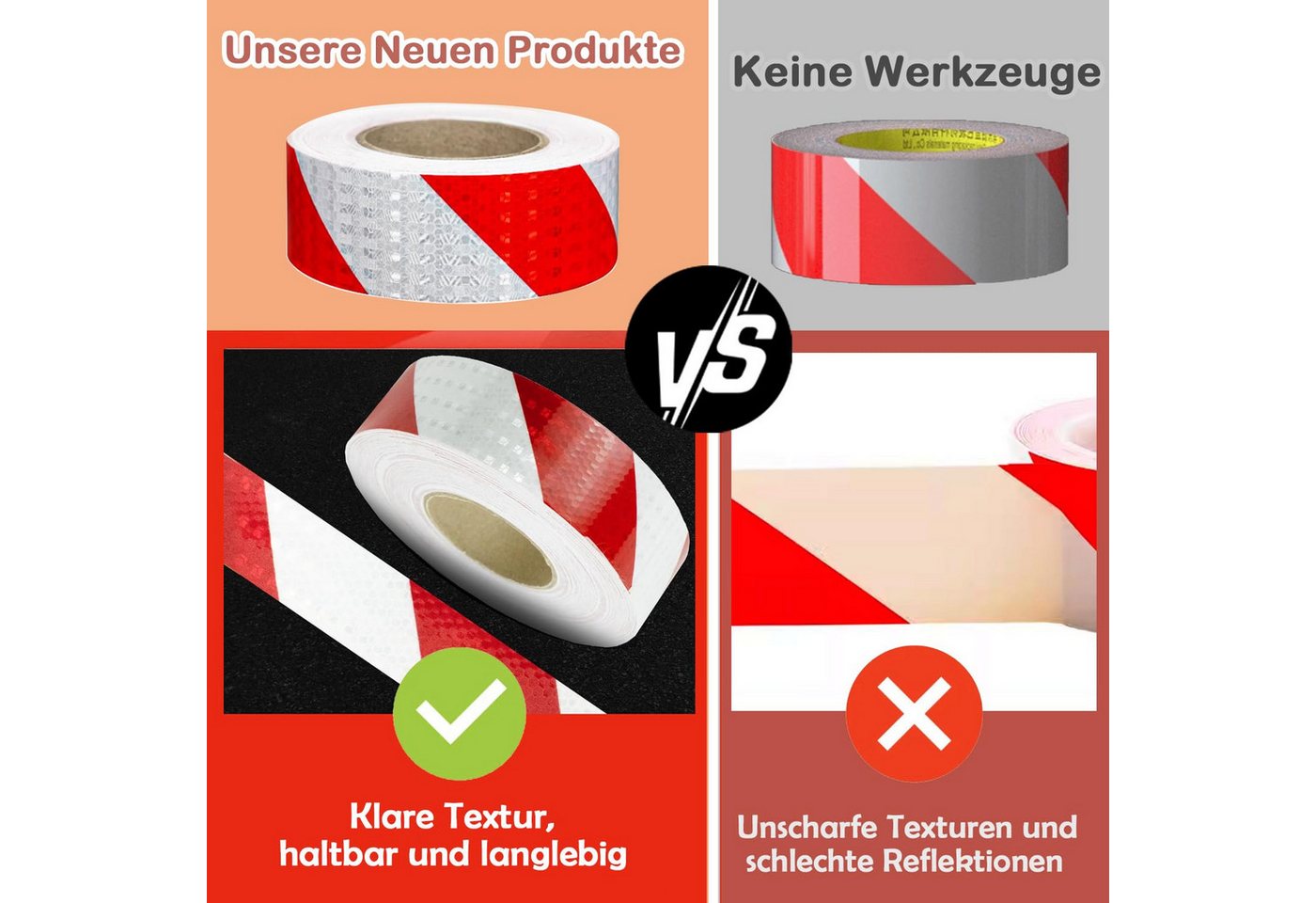 FELIXLEO Reflektorband Reflektierendes Klebeband Rot Weiß 25m Selbstklebend, (1 St) Bild 2