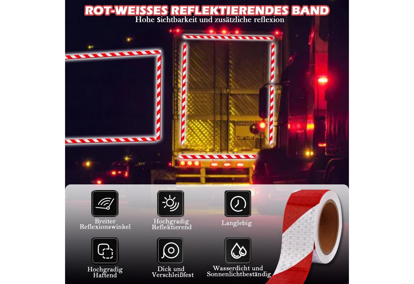 FELIXLEO Reflektorband Reflektierendes Klebeband Rot Weiß 25m Selbstklebend, (1 St) Bild 5