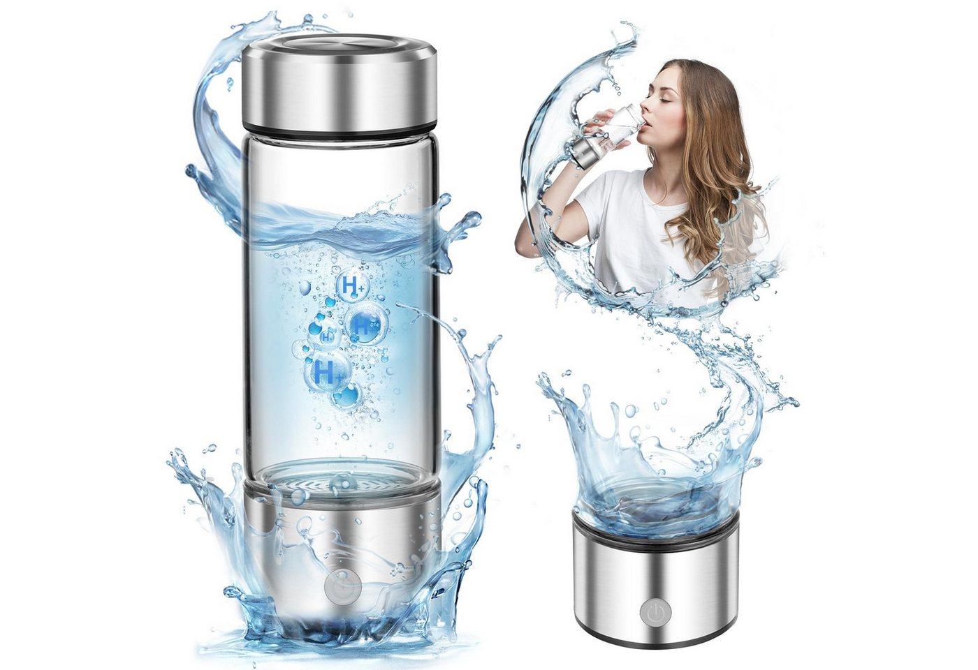 AIBISTAR Trinkflasche Wasserstoff-Wasserflasche, 450 ml, 3 Min., USB-C, tragbar, Mikro-Elektrolyse-Technologie,Perfektes Gesundheitsgeschenk