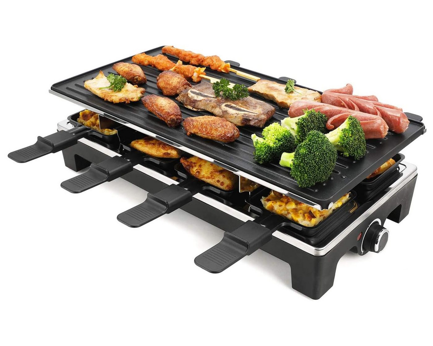 Vornix Tischgrill Raclette Tischgrill 1500W mit 8 antihaftbeschichteten Pfännchen, Wendbarer Grillplatte für Familienabende & Party Bild 2
